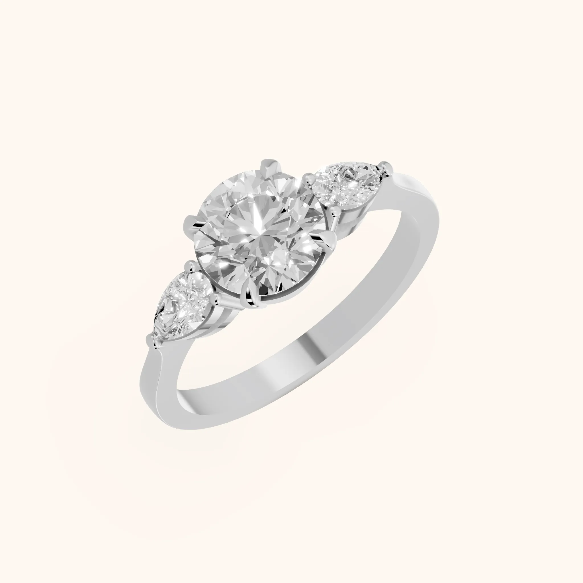 Bague de fiançailles Grace à trois pierres en argent avec diamants ronds