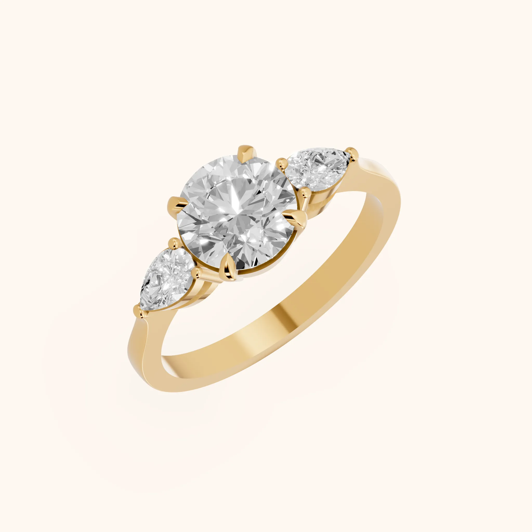 Bague de fiançailles Grace à trois pierres en or jaune et diamant rond