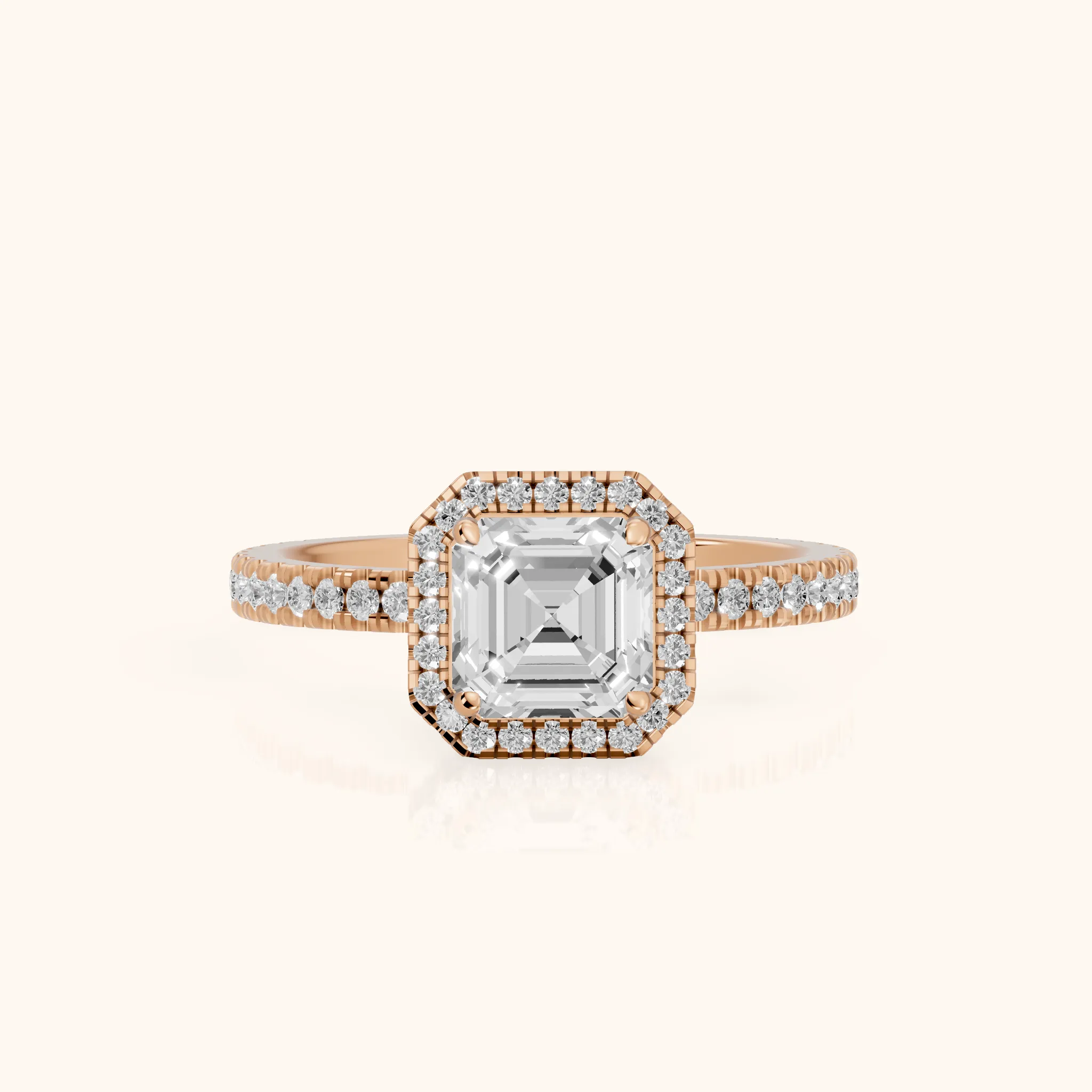 Rosemary Halo Pavé Asscher Diamond Engagement Ring in Rose Gold — view 1