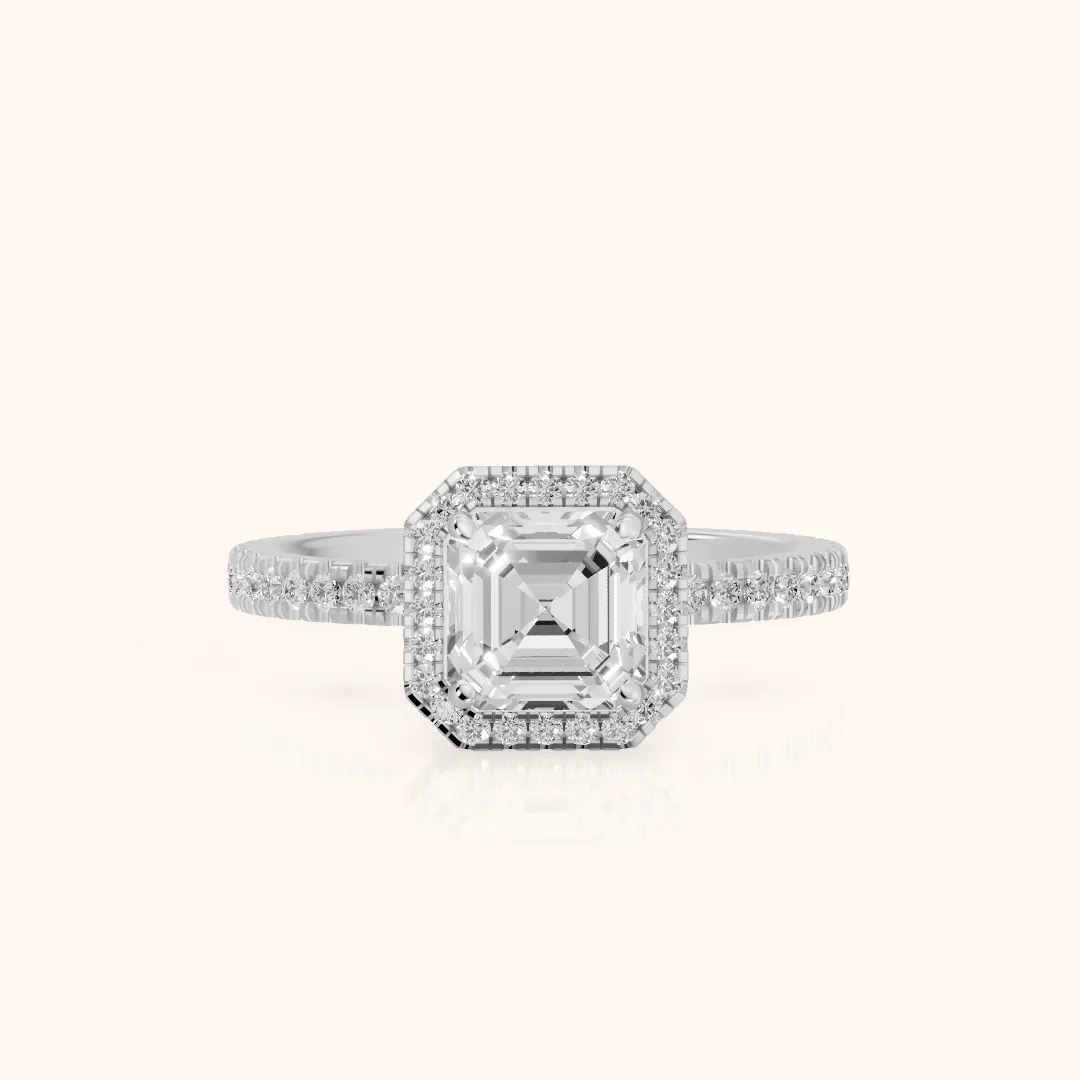 Rosemary Halo Pavé Asscher Diamond Engagement Ring in White Gold — view 2