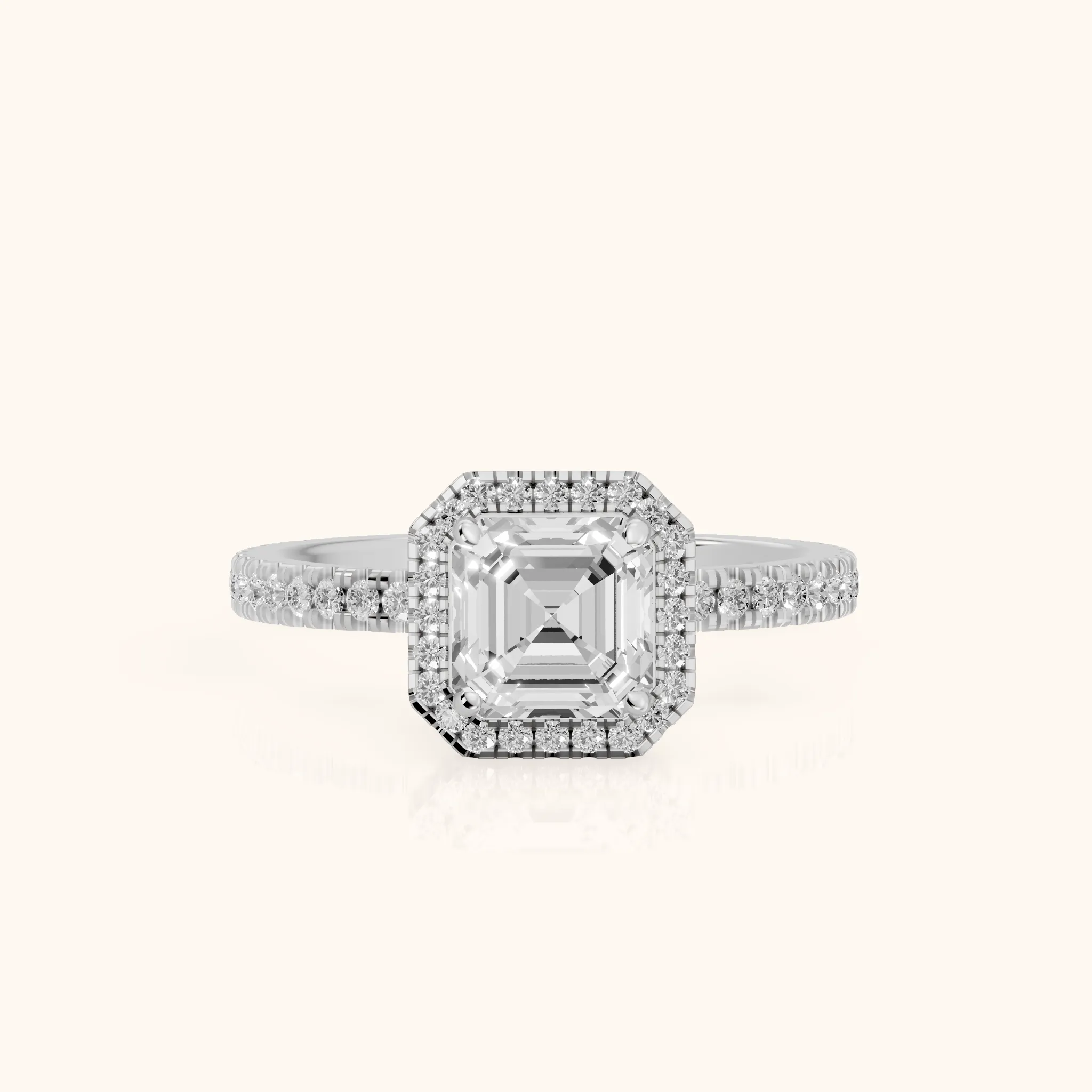 Rosemary Halo Pavé Asscher Diamond Engagement Ring in White Gold — view 1