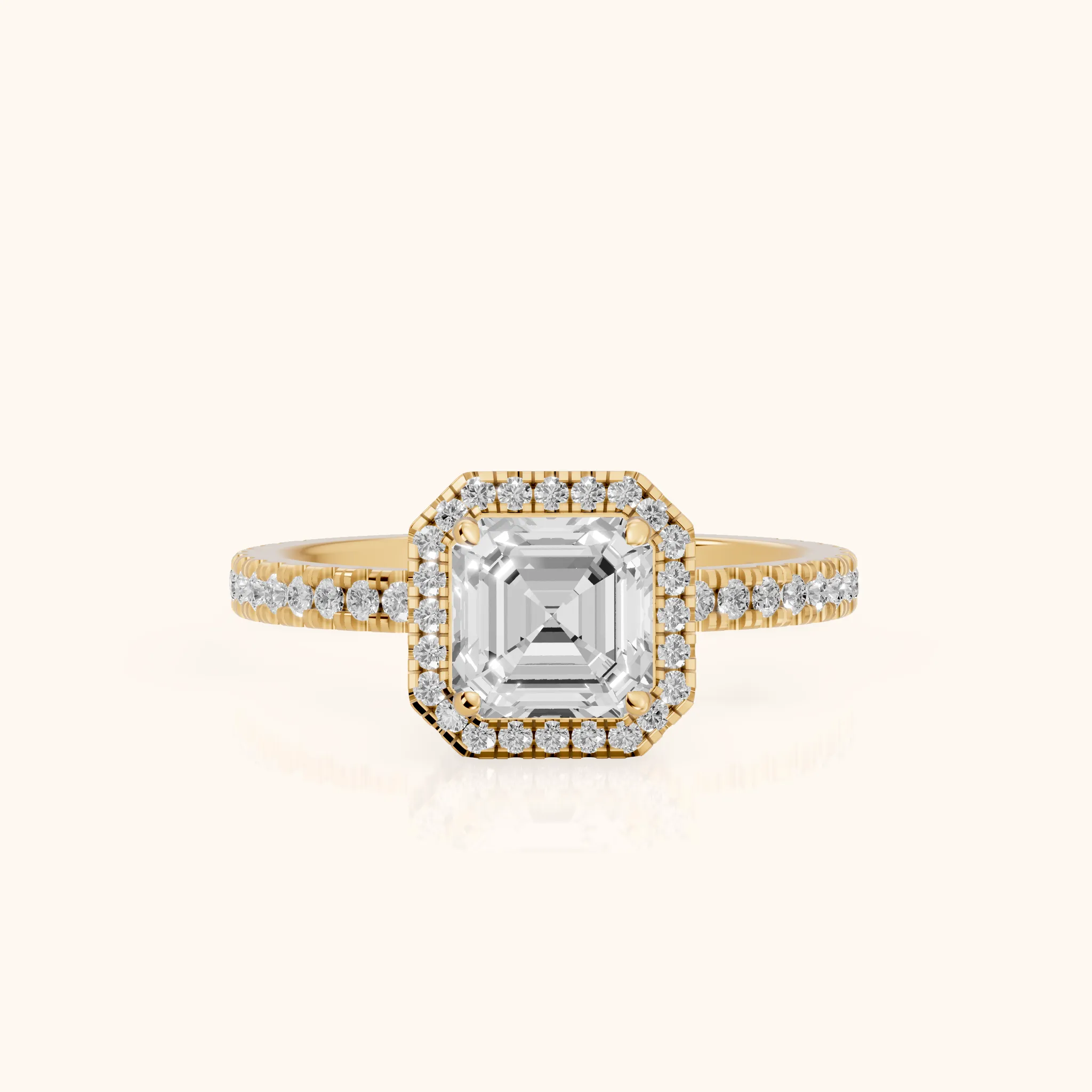 Rosemary Halo Pavé Asscher Diamond Engagement Ring in Yellow Gold — view 1