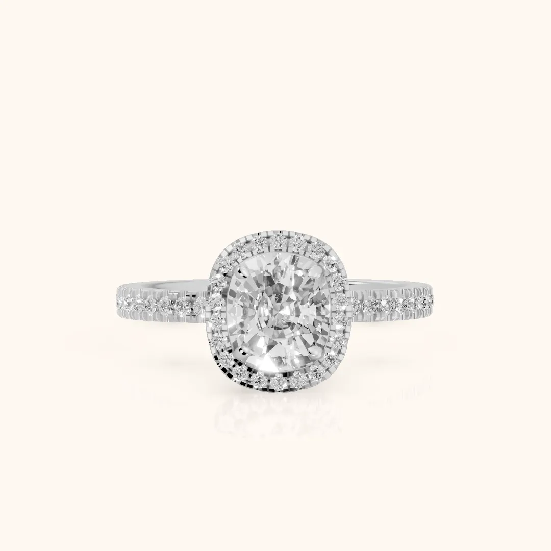 Rosemary Halo Pavé Cushion Diamond Engagement Ring in Platinum — view 2