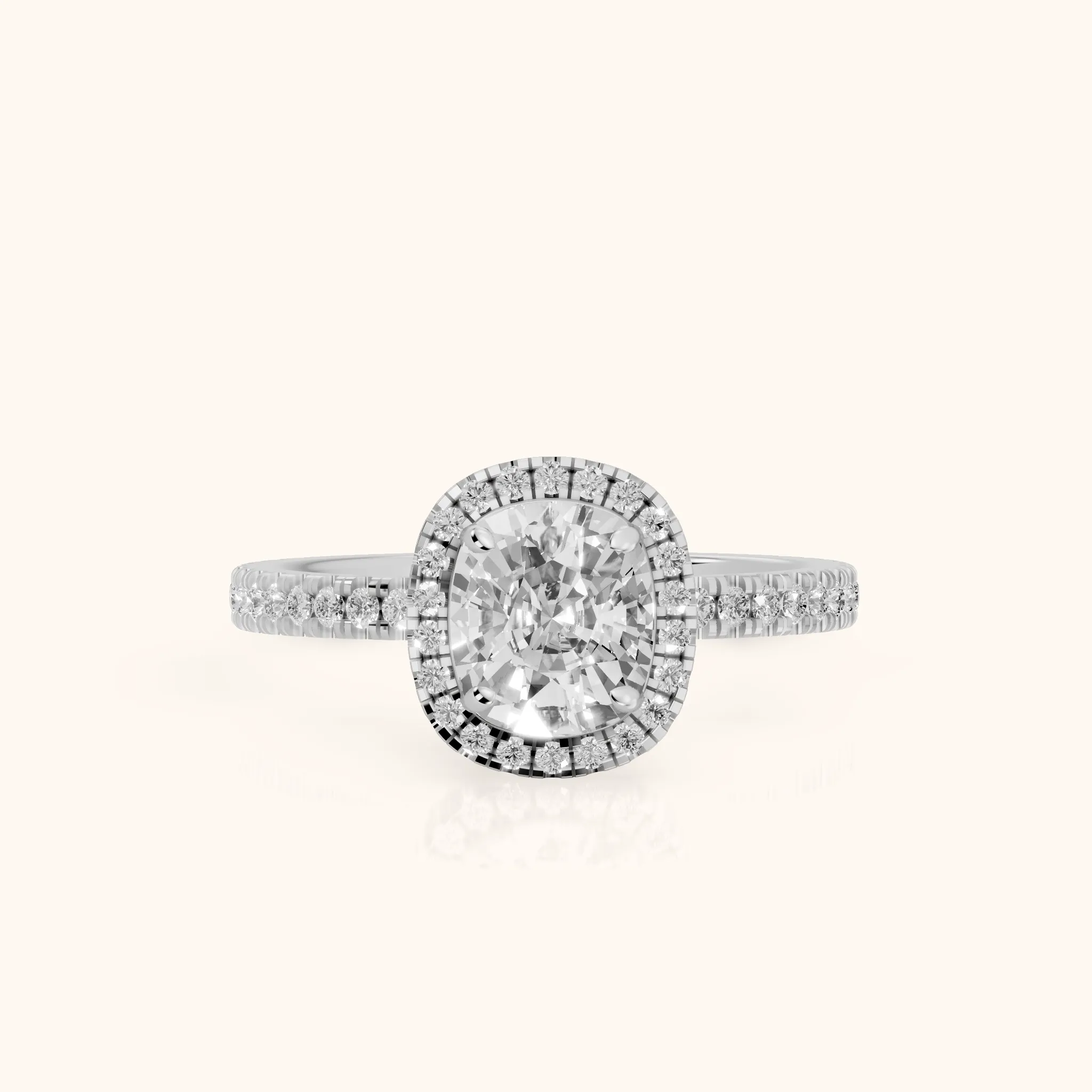 Rosemary Halo Pavé Cushion Diamond Engagement Ring in Platinum — view 1