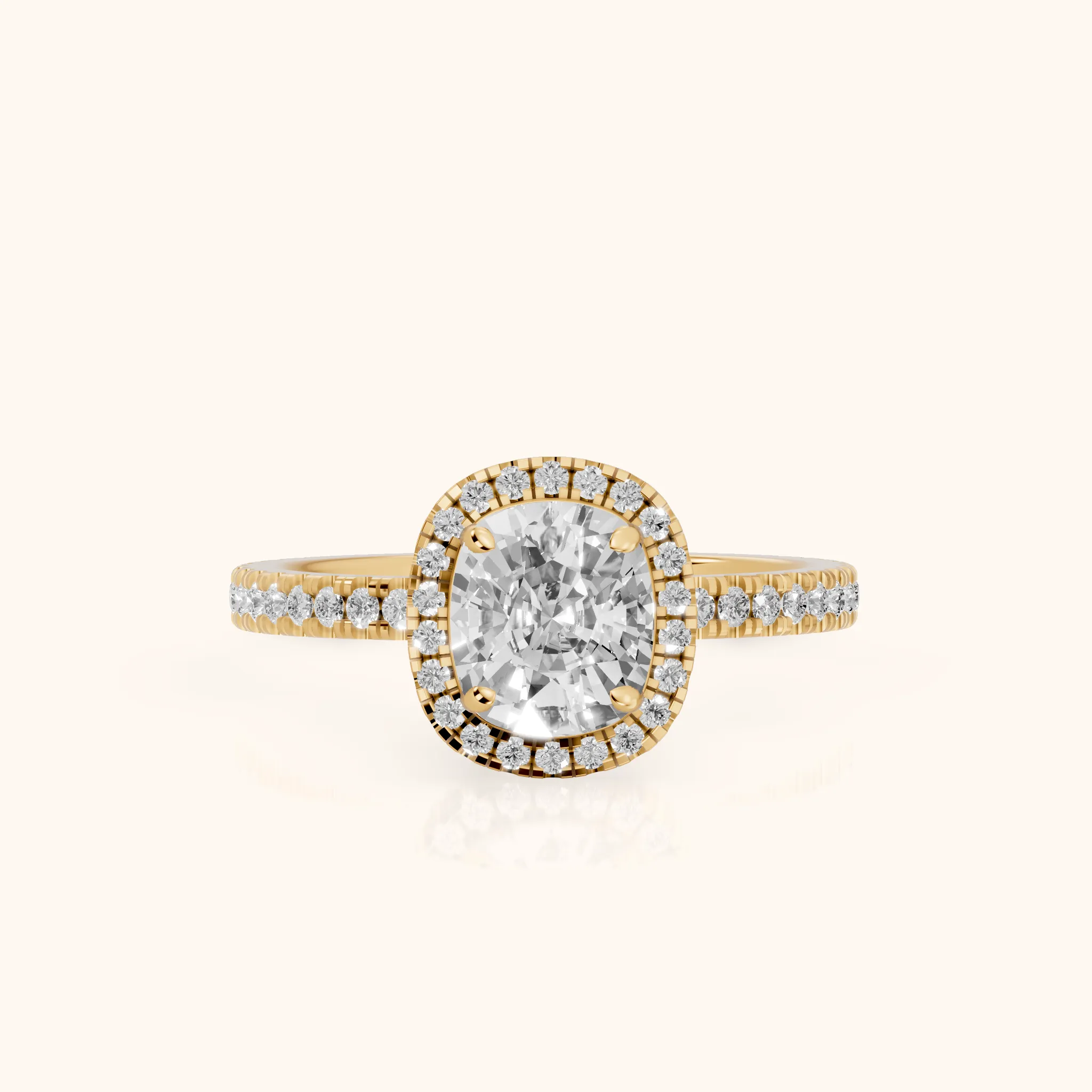 Rosemary Halo Pavé Cushion Diamond Engagement Ring in Yellow Gold — view 1