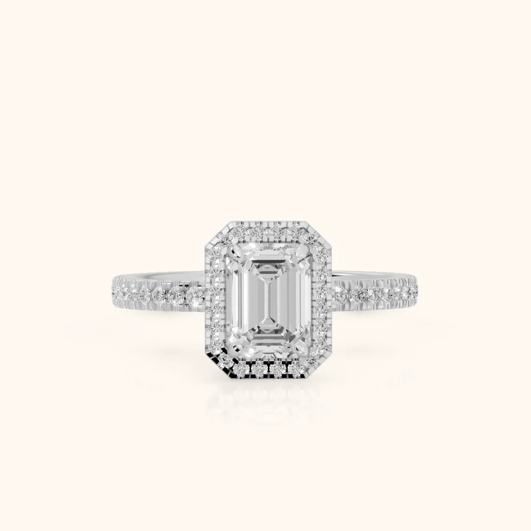 Rosemary Halo Pavé Emerald Diamond Engagement Ring in Silver — view 2