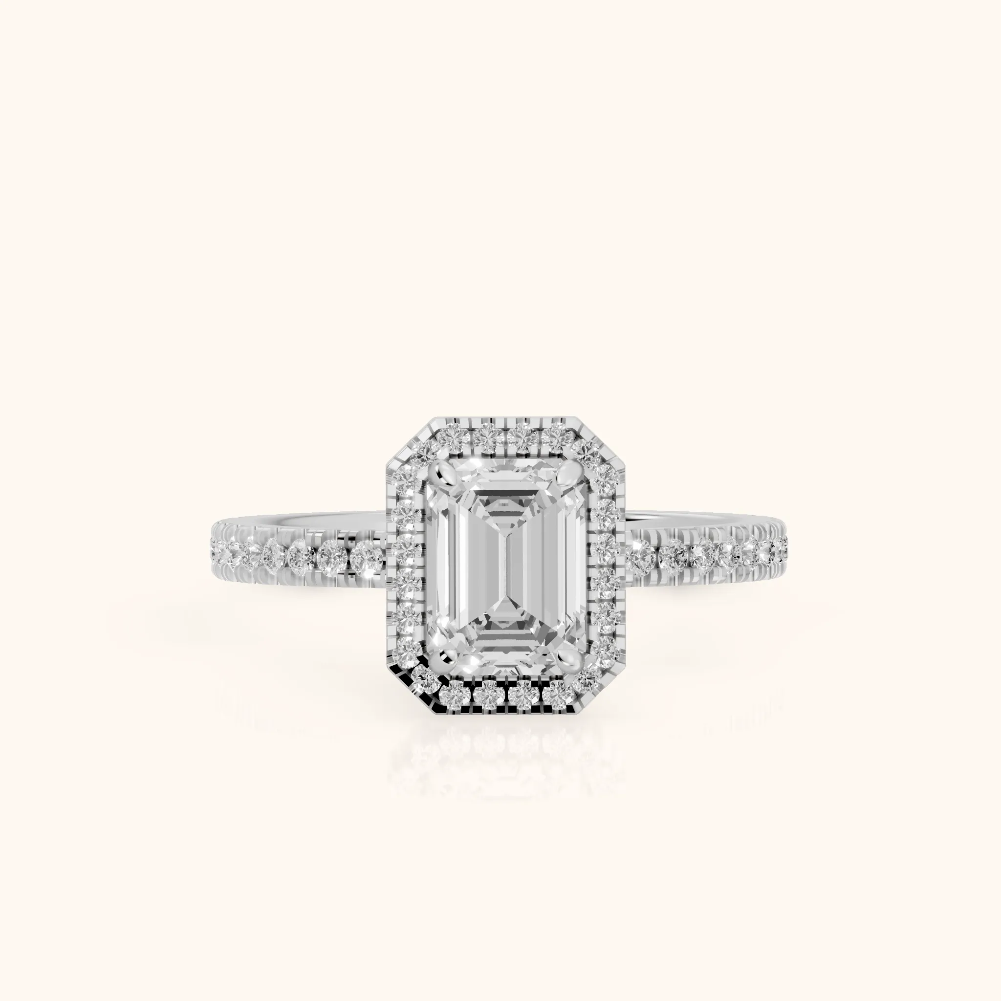 Rosemary Halo Pavé Emerald Diamond Engagement Ring in Silver — view 1