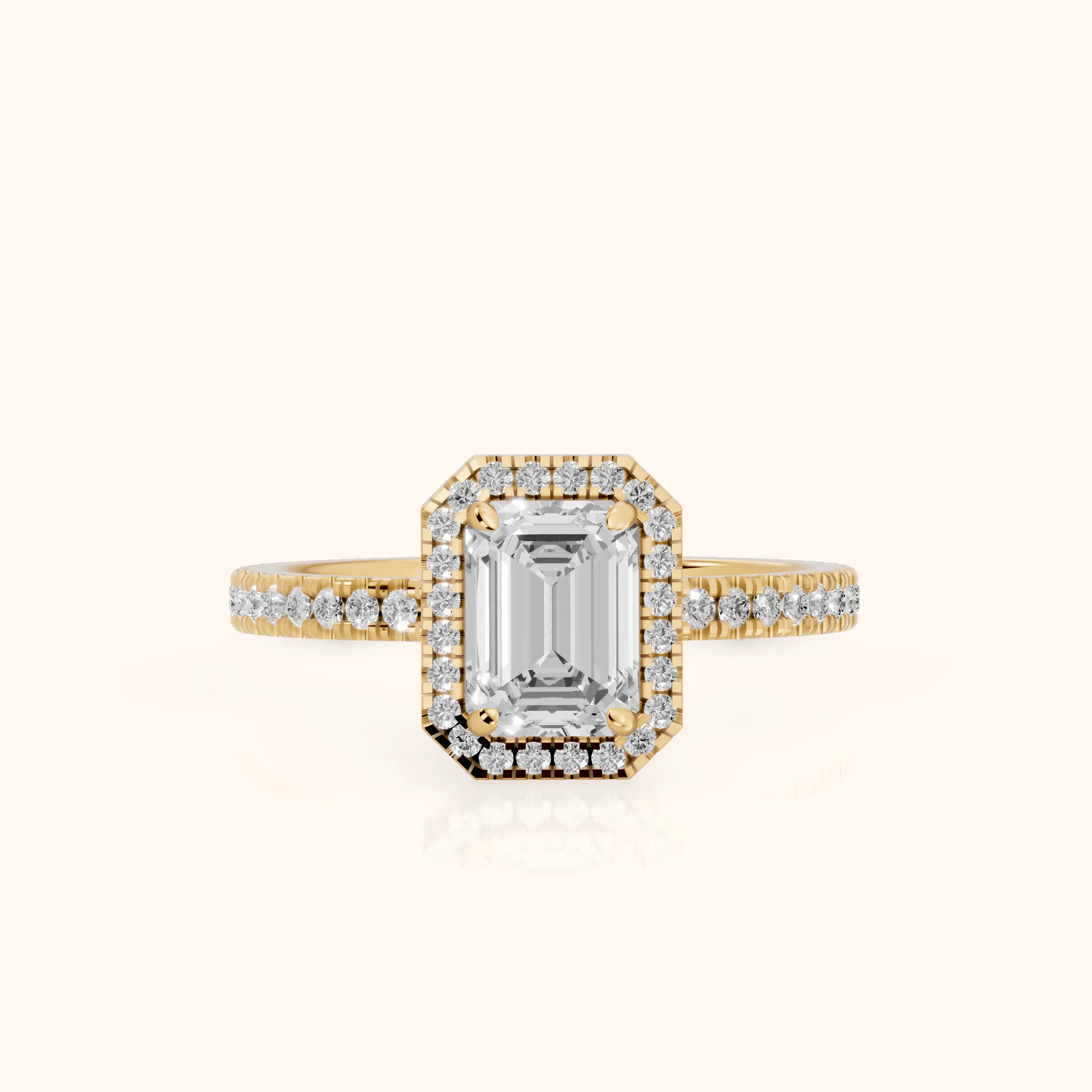 Rosemary Halo Pavé Emerald Diamond Engagement Ring in Yellow Gold — view 1