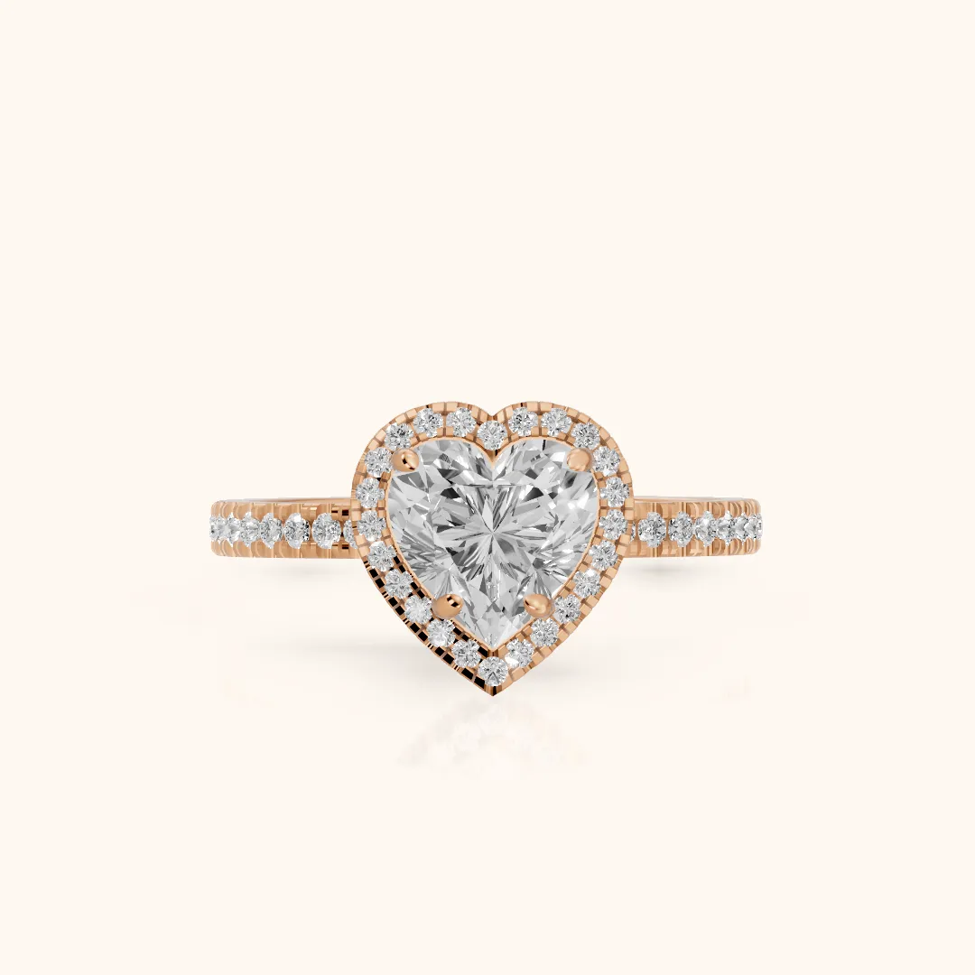 Rosemary Halo Pavé Heart Diamond Engagement Ring in Rose Gold — view 2
