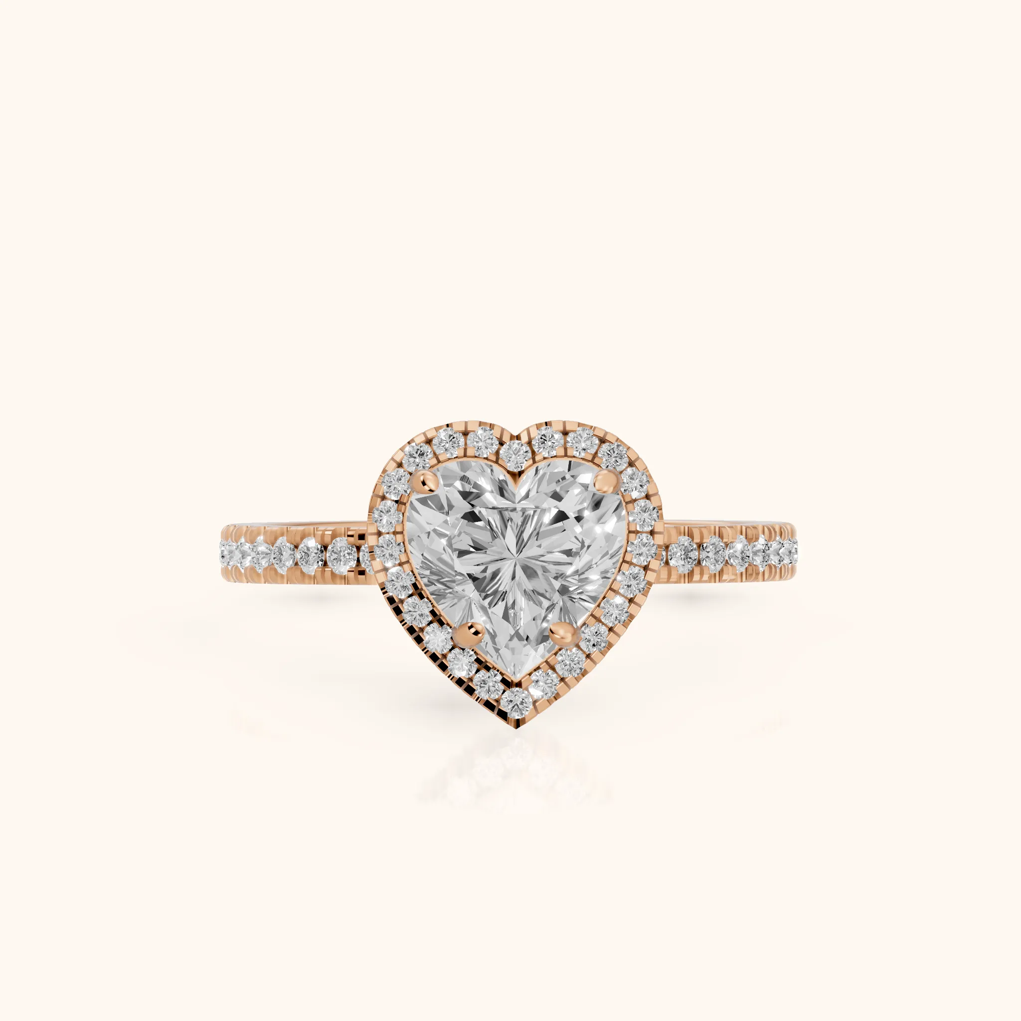 Rosemary Halo Pavé Heart Diamond Engagement Ring in Rose Gold — view 1
