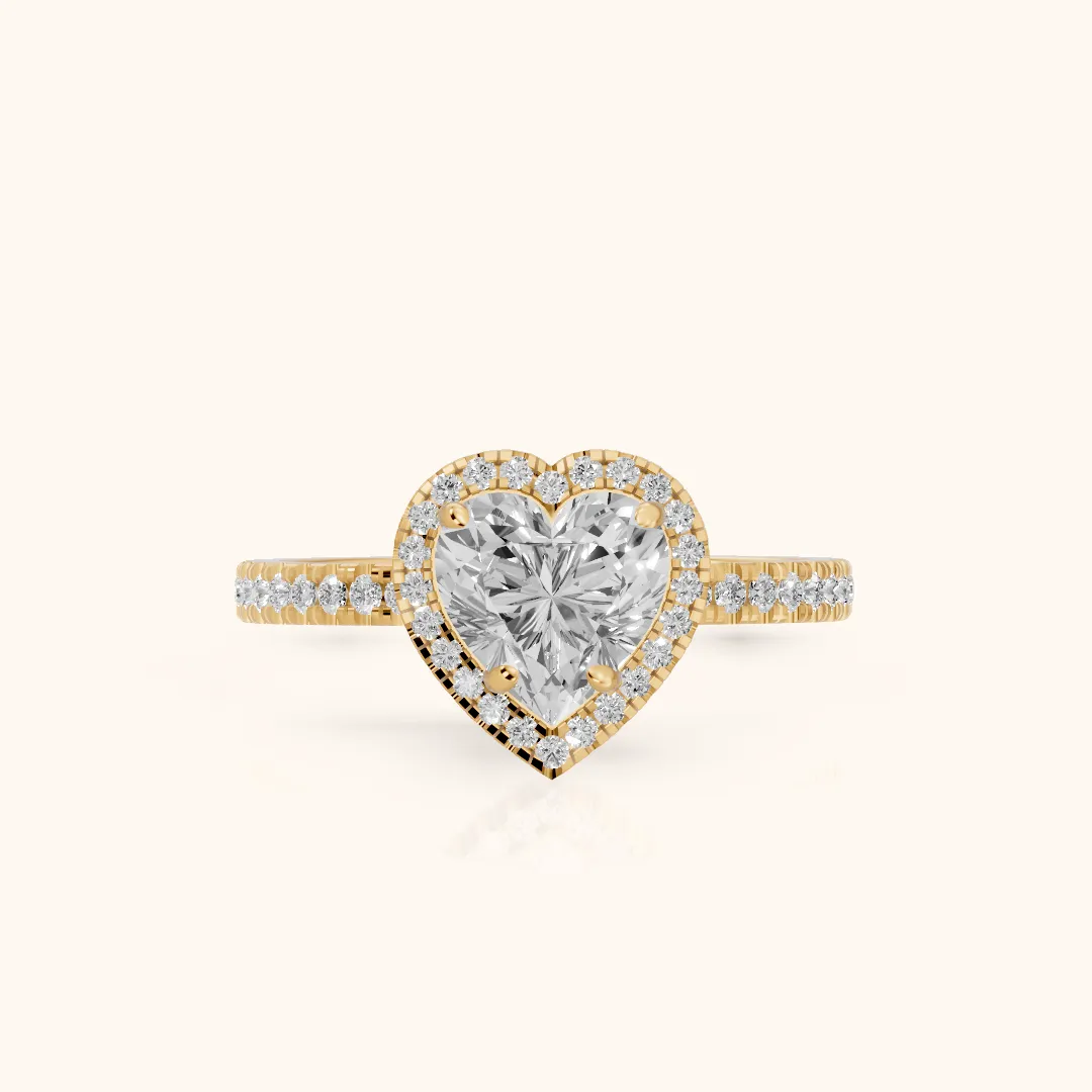 Rosemary Halo Pavé Heart Diamond Engagement Ring in Yellow Gold — view 2