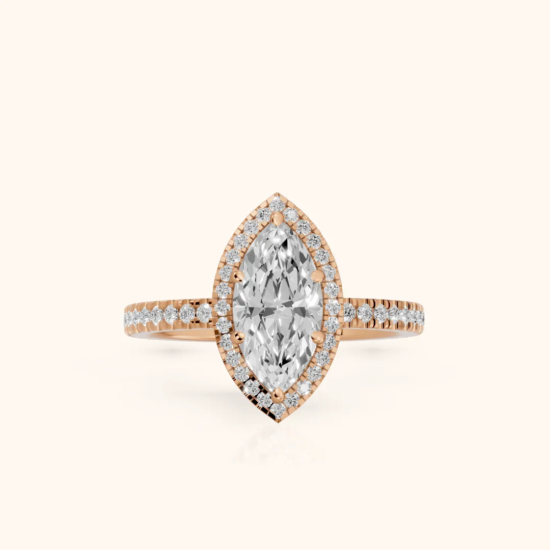 Rosemary Halo Pavé Marquise Diamond Engagement Ring in Rose Gold — view 2