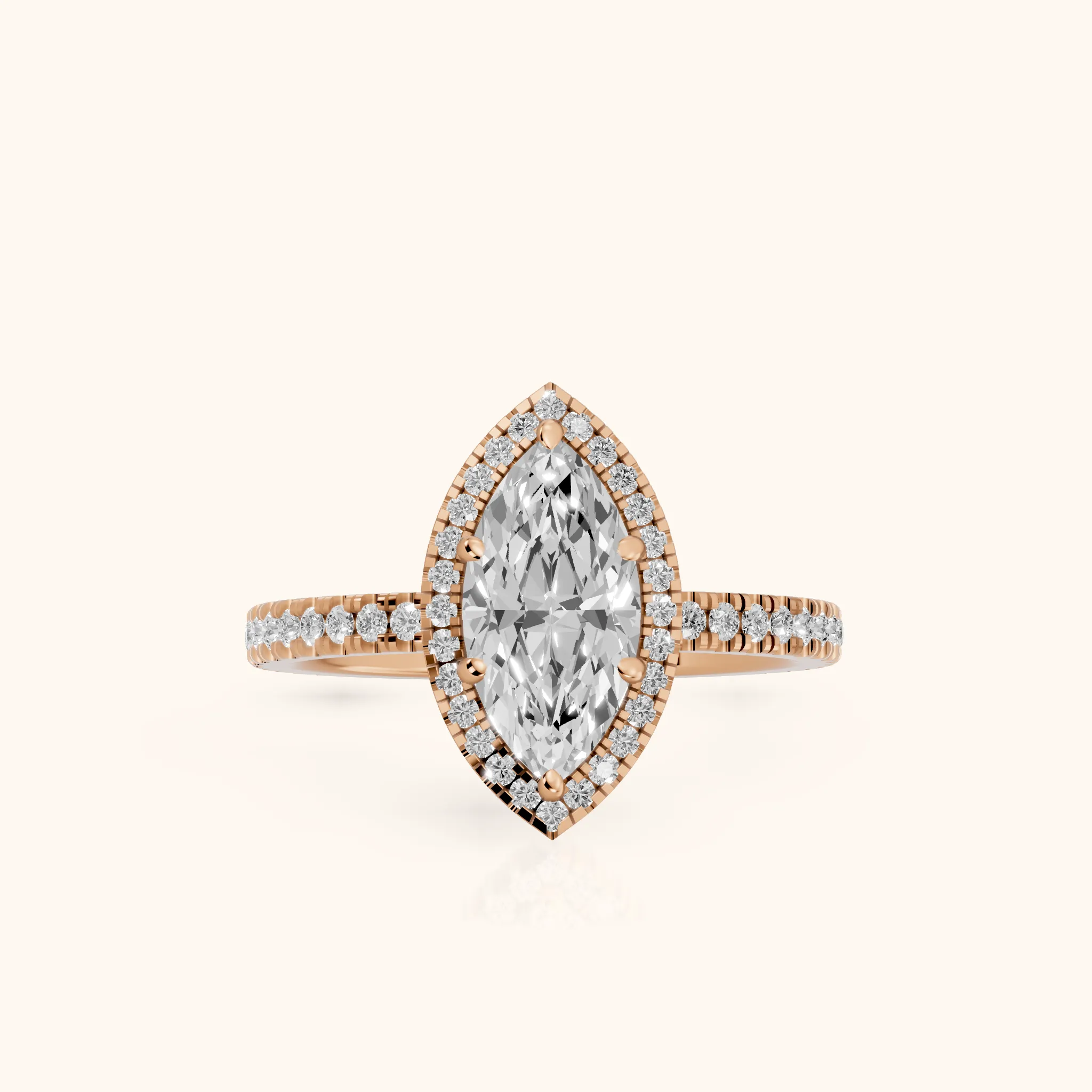 Rosemary Halo Pavé Marquise Diamond Engagement Ring in Rose Gold — view 1