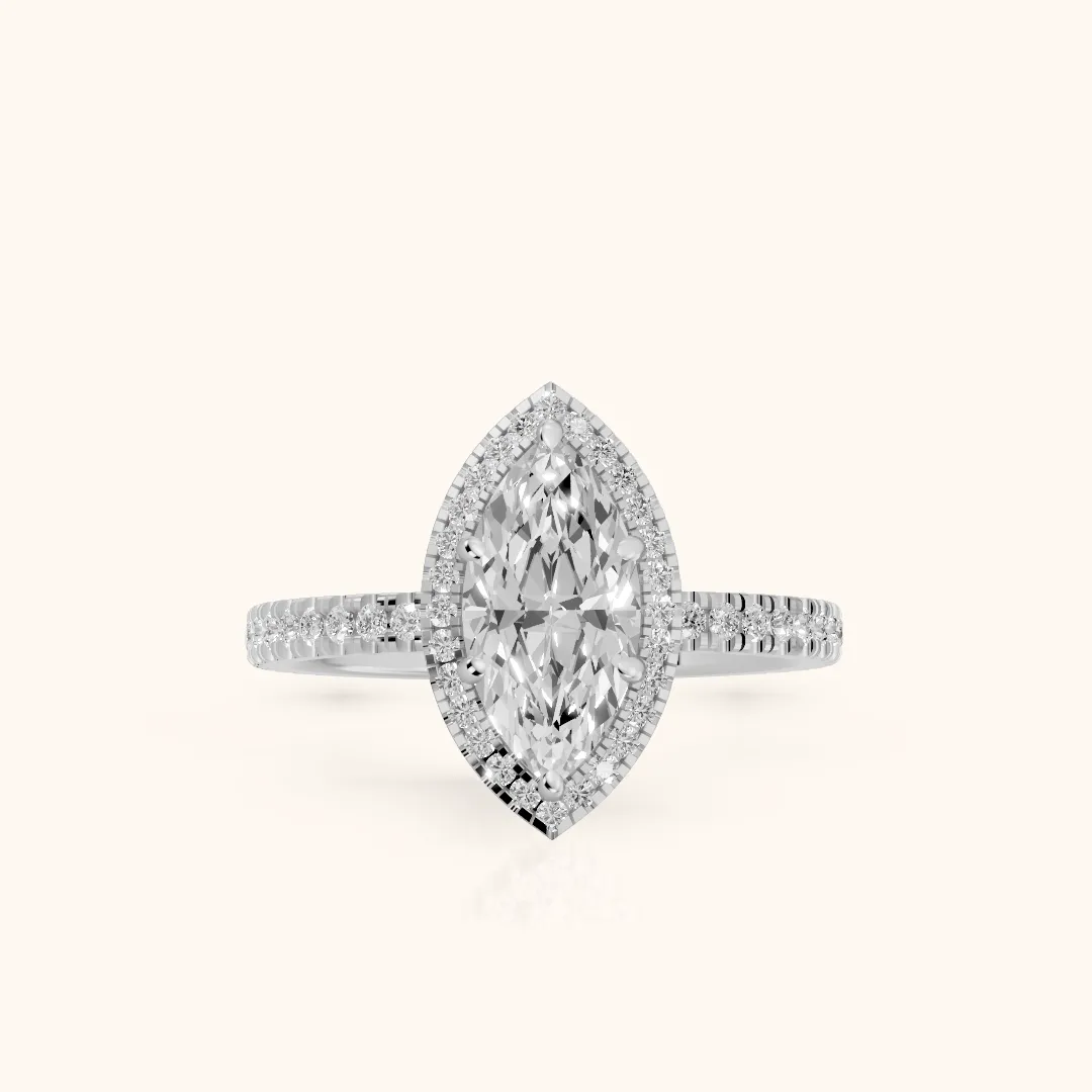 Rosemary Halo Pavé Marquise Diamond Engagement Ring in Silver — view 2