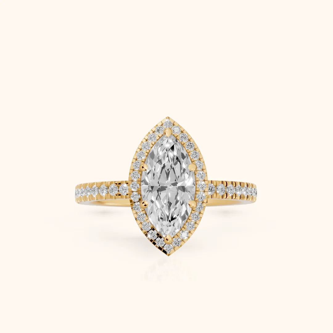 Rosemary Halo Pavé Marquise Diamond Engagement Ring in Yellow Gold — view 2