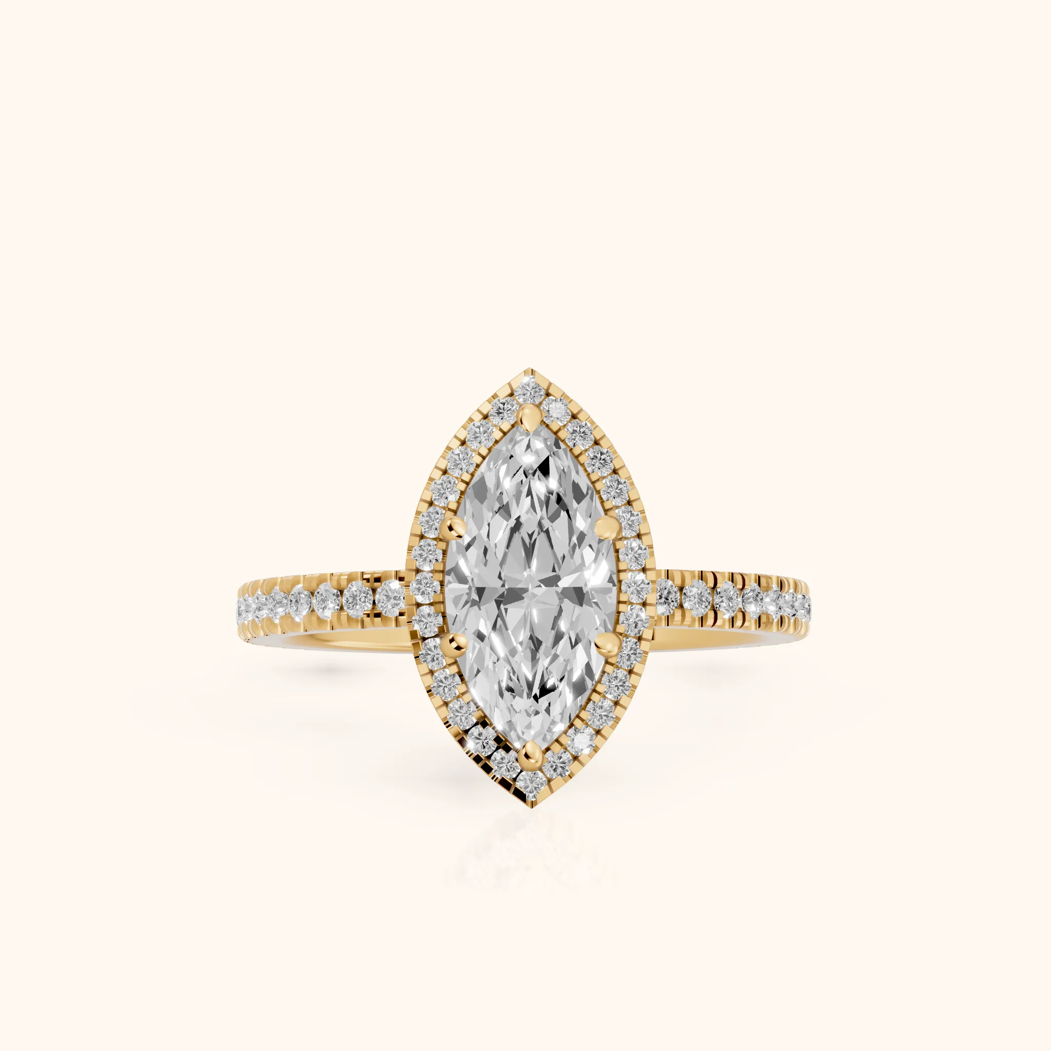 Rosemary Halo Pavé Marquise Diamond Engagement Ring in Yellow Gold — view 1