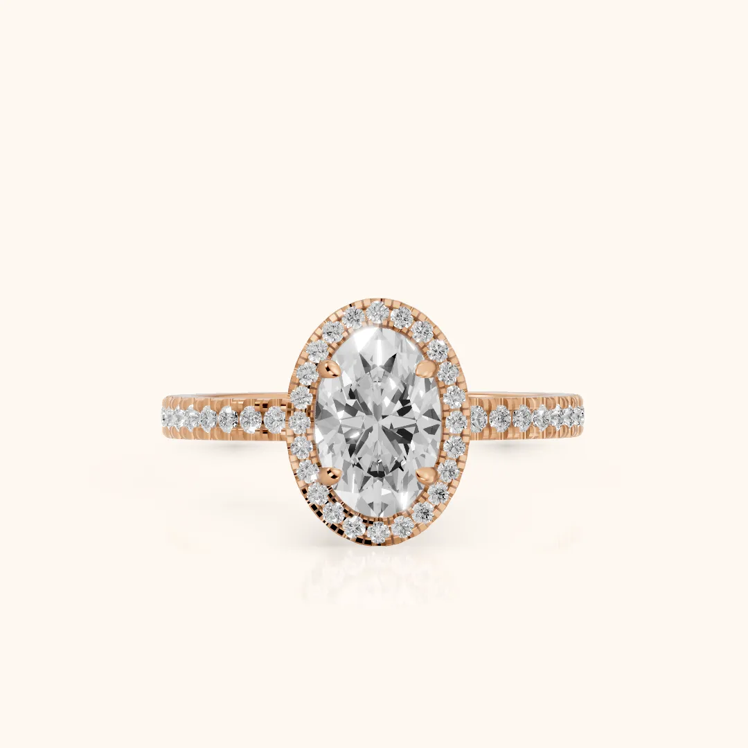 Rosemary Halo Pavé Oval Diamond Engagement Ring in Rose Gold — view 2