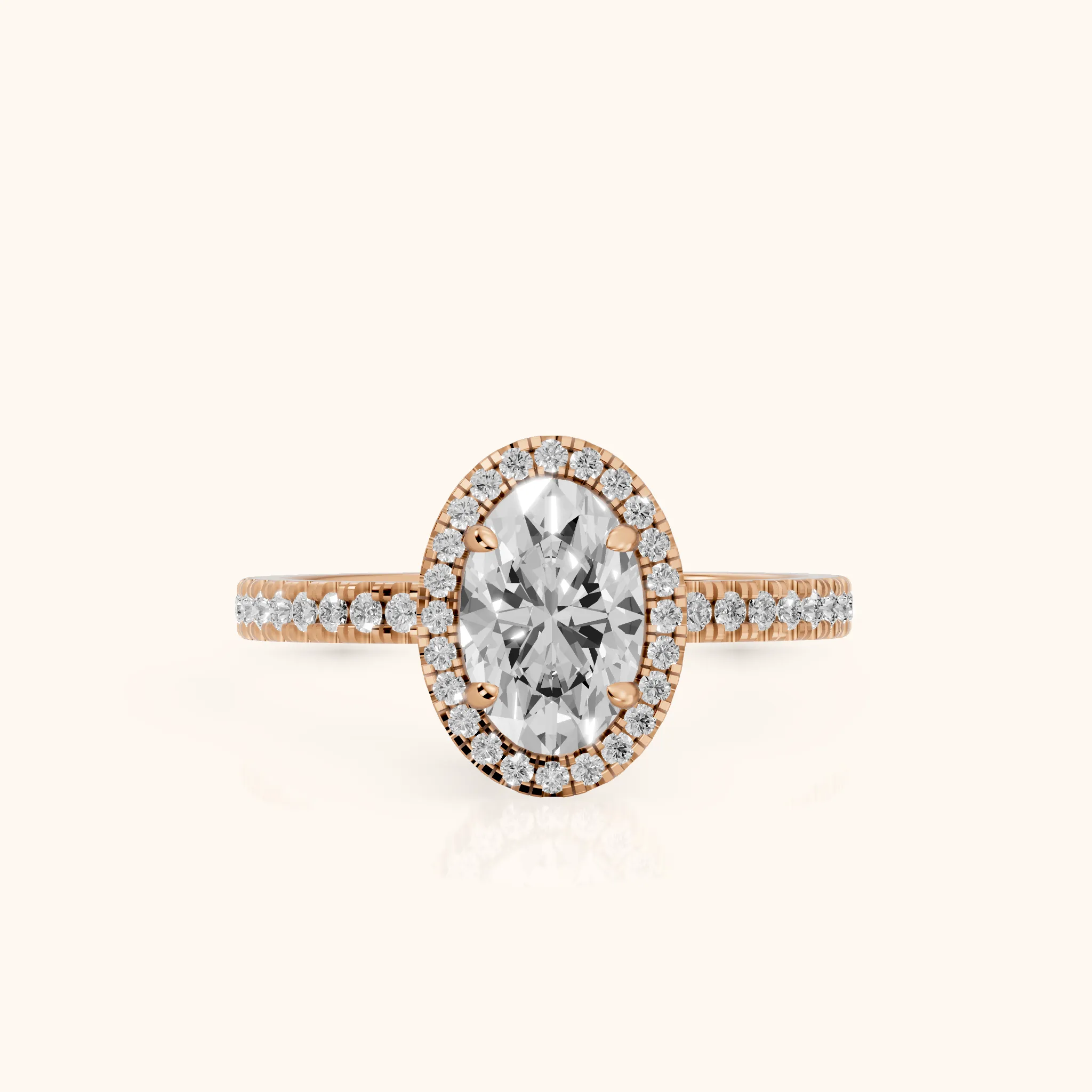 Rosemary Halo Pavé Oval Diamond Engagement Ring in Rose Gold — view 1