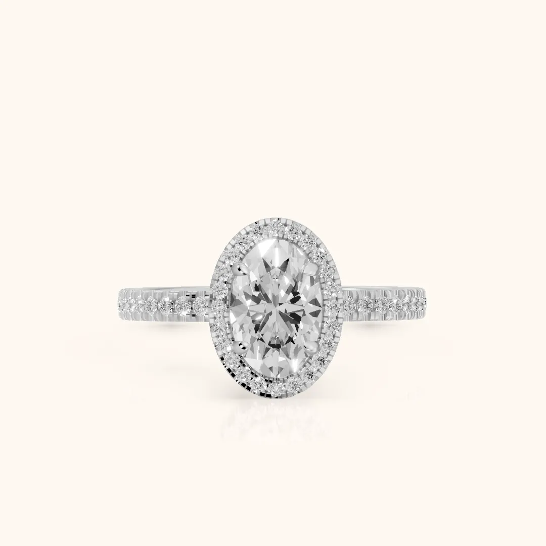 Rosemary Halo Pavé Oval Diamond Engagement Ring in Silver — view 2