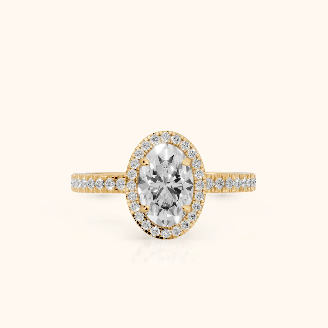 Rosemary Halo Pavé Oval Diamond Engagement Ring in Yellow Gold — view 2