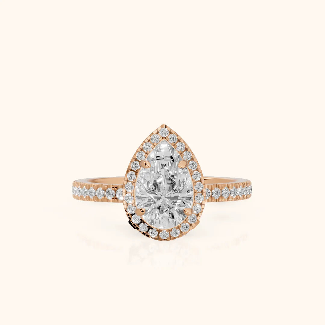 Rosemary Halo Pavé Pear Diamond Engagement Ring in Rose Gold — view 2