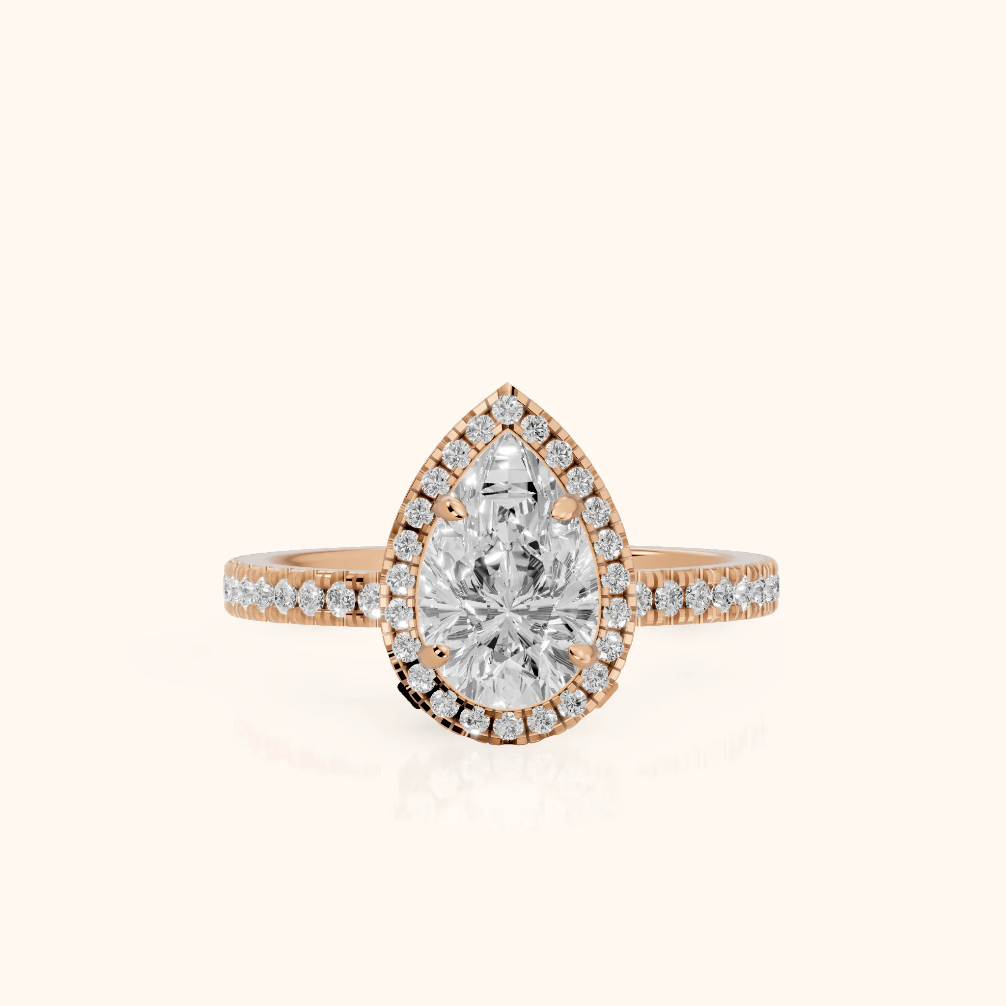 Rosemary Halo Pavé Pear Diamond Engagement Ring in Rose Gold — view 1