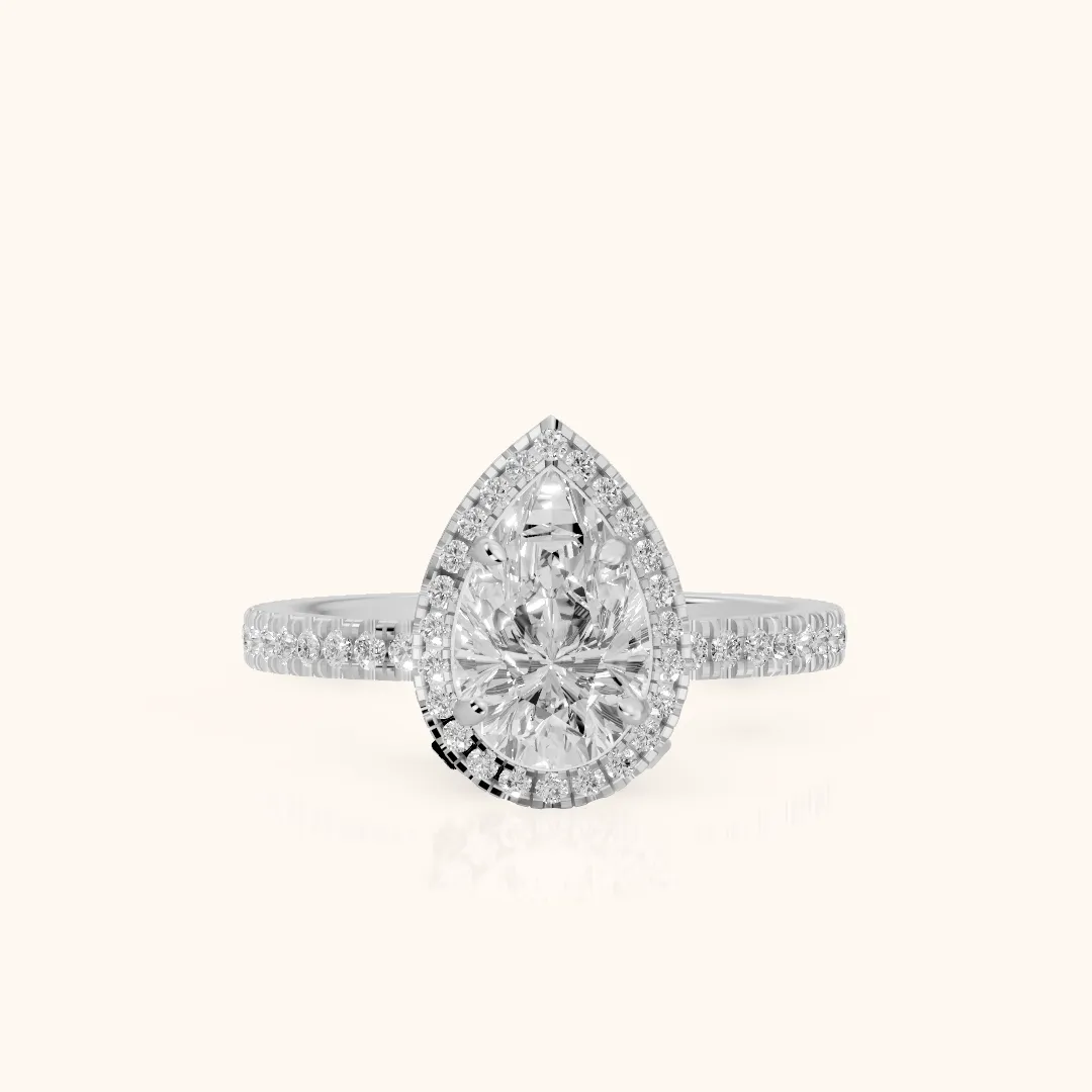 Rosemary Halo Pavé Pear Diamond Engagement Ring in Silver — view 2