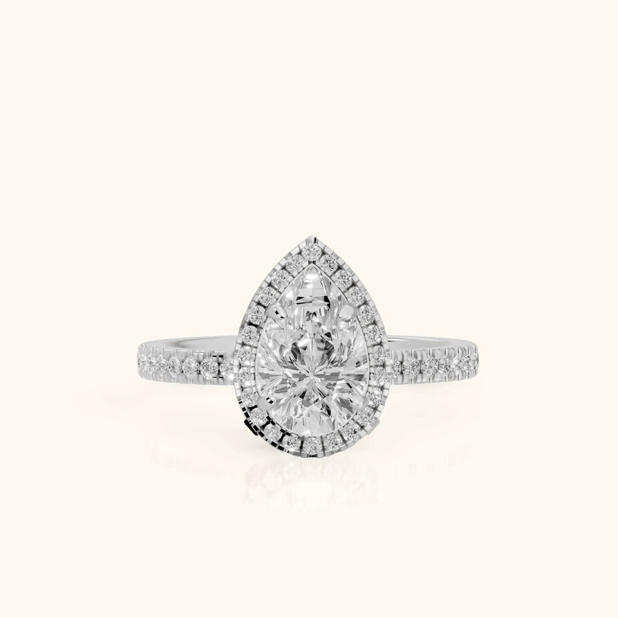 Rosemary Halo Pavé Pear Diamond Engagement Ring in Silver — view 1
