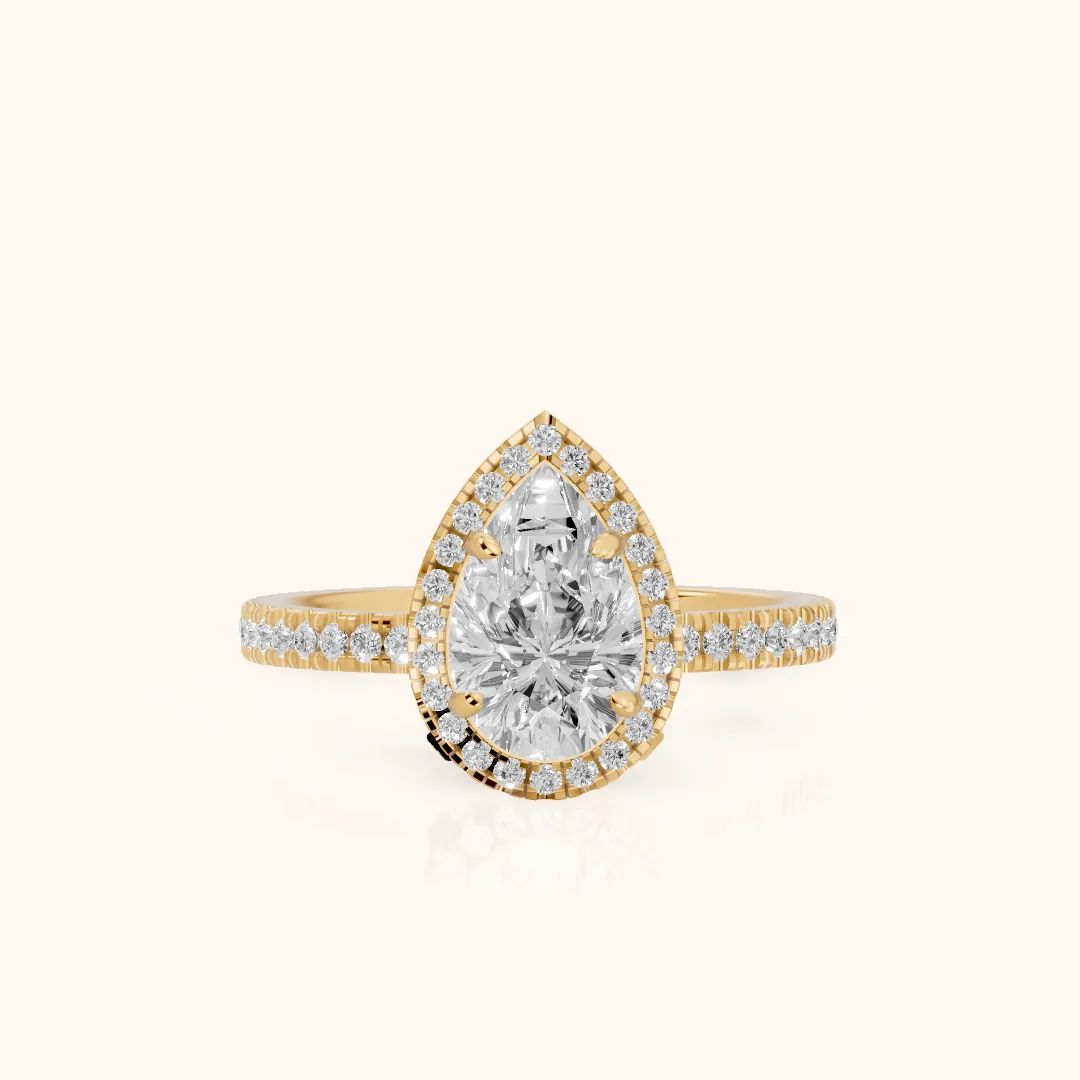 Rosemary Halo Pavé Pear Diamond Engagement Ring in Yellow Gold — view 2
