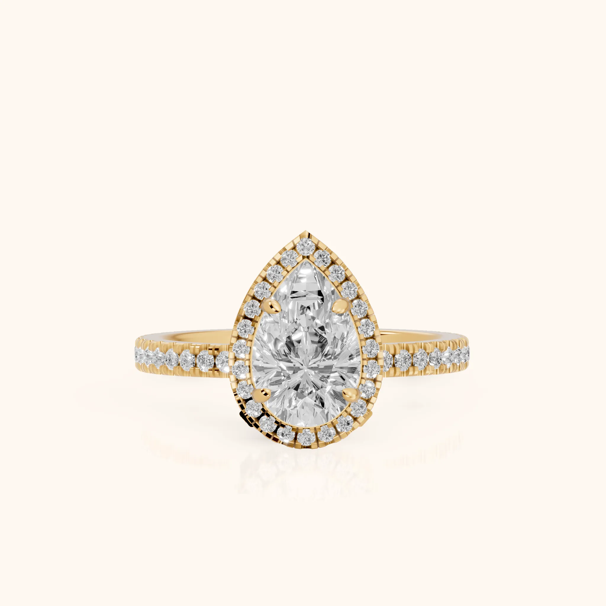 Rosemary Halo Pavé Pear Diamond Engagement Ring in Yellow Gold — view 1