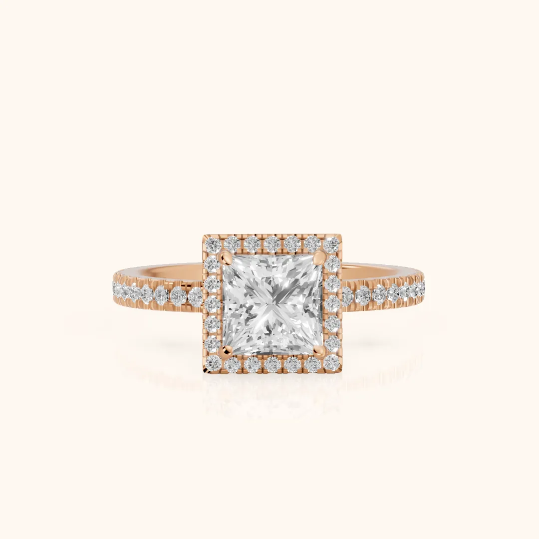 Rosemary Halo Pavé Princess Diamond Engagement Ring in Rose Gold — view 2