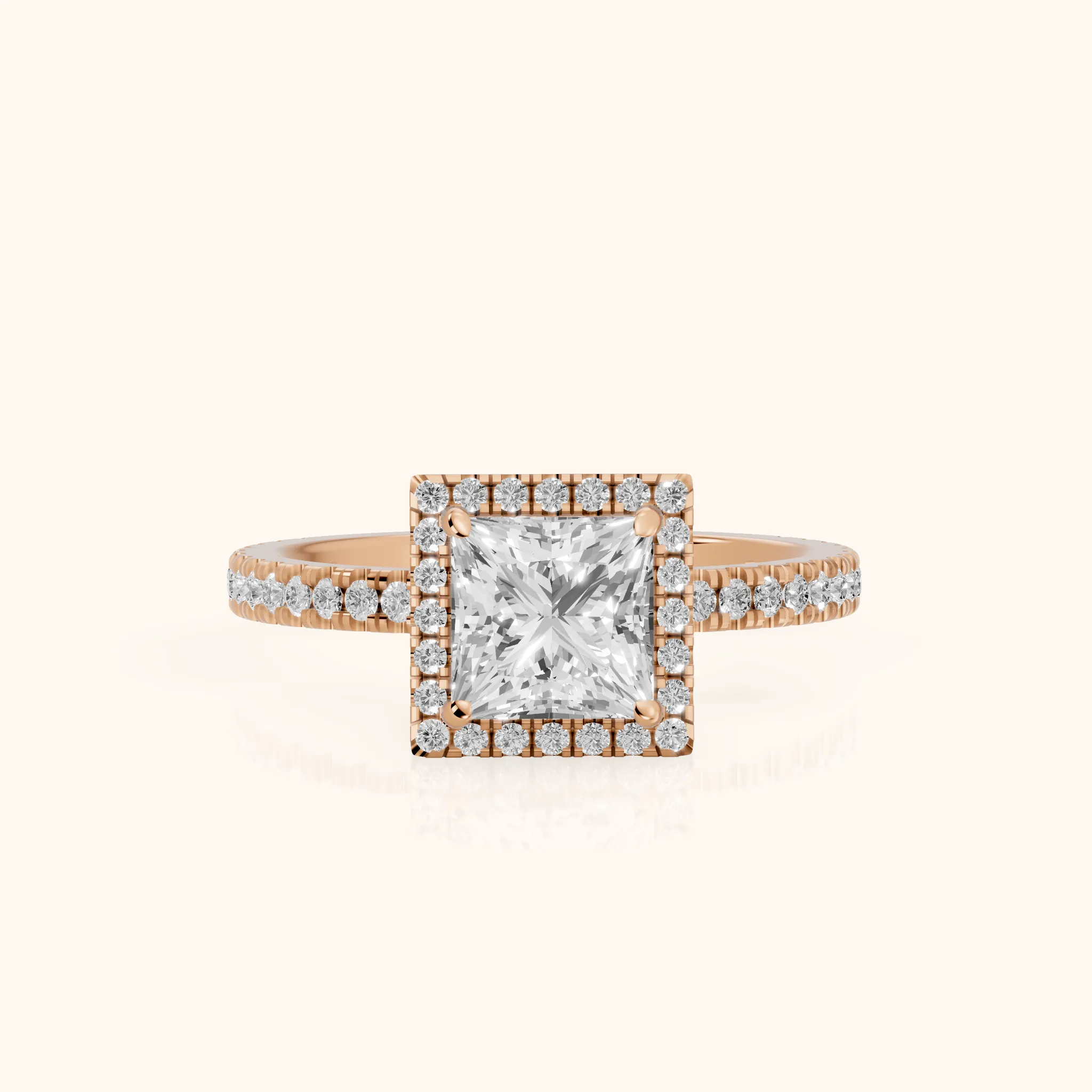 Rosemary Halo Pavé Princess Diamond Engagement Ring in Rose Gold — view 1