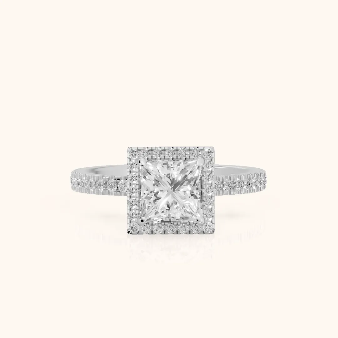 Rosemary Halo Pavé Princess Diamond Engagement Ring in Platinum — view 2