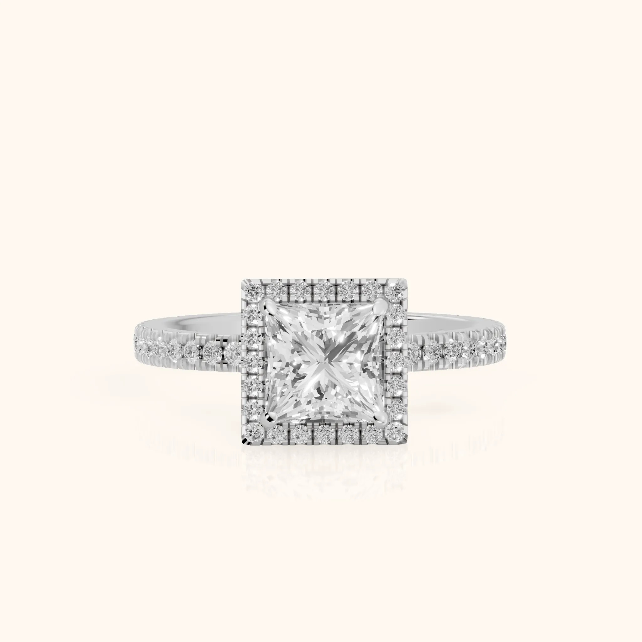 Rosemary Halo Pavé Princess Diamond Engagement Ring in Platinum — view 1
