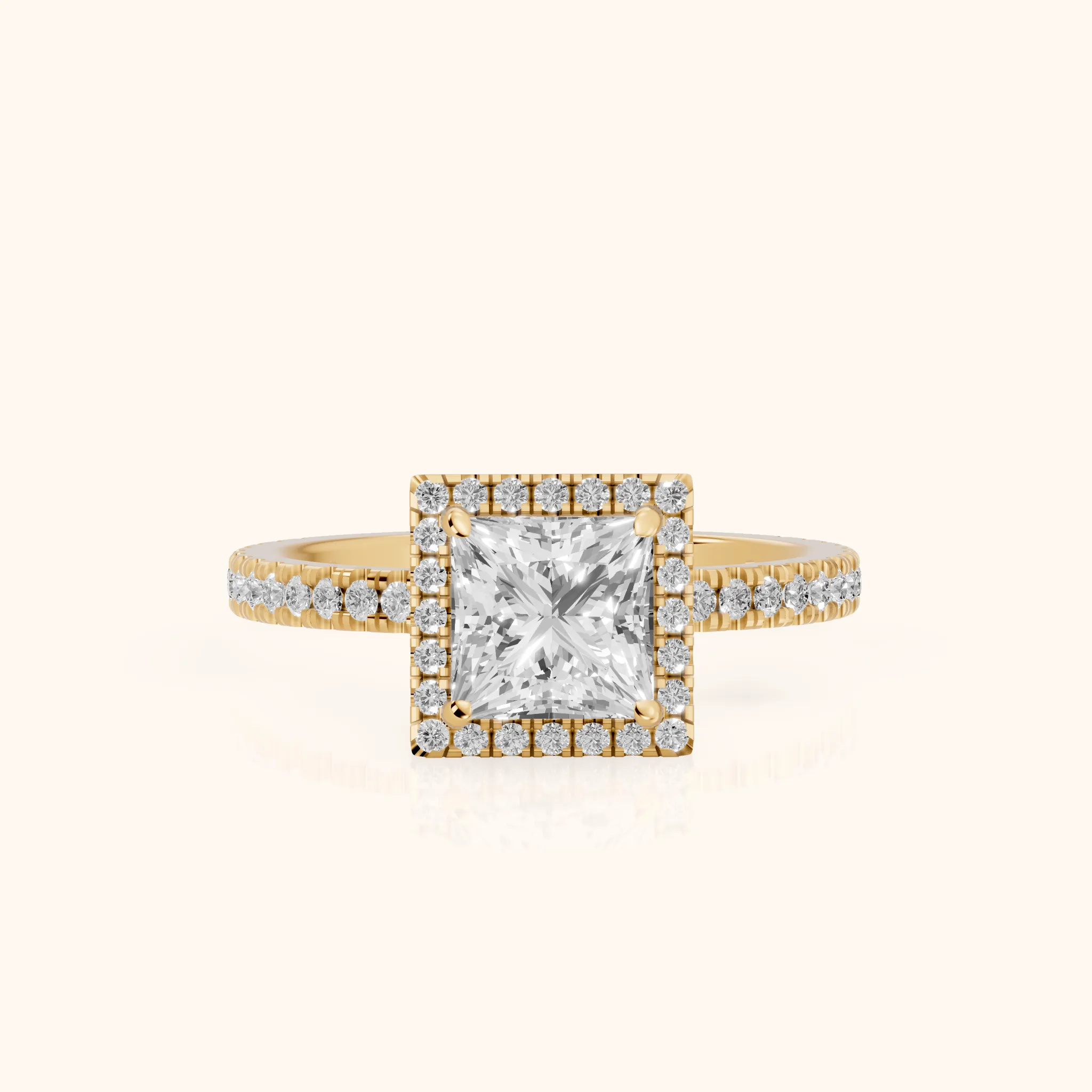 Rosemary Halo Pavé Princess Diamond Engagement Ring in Yellow Gold — view 1