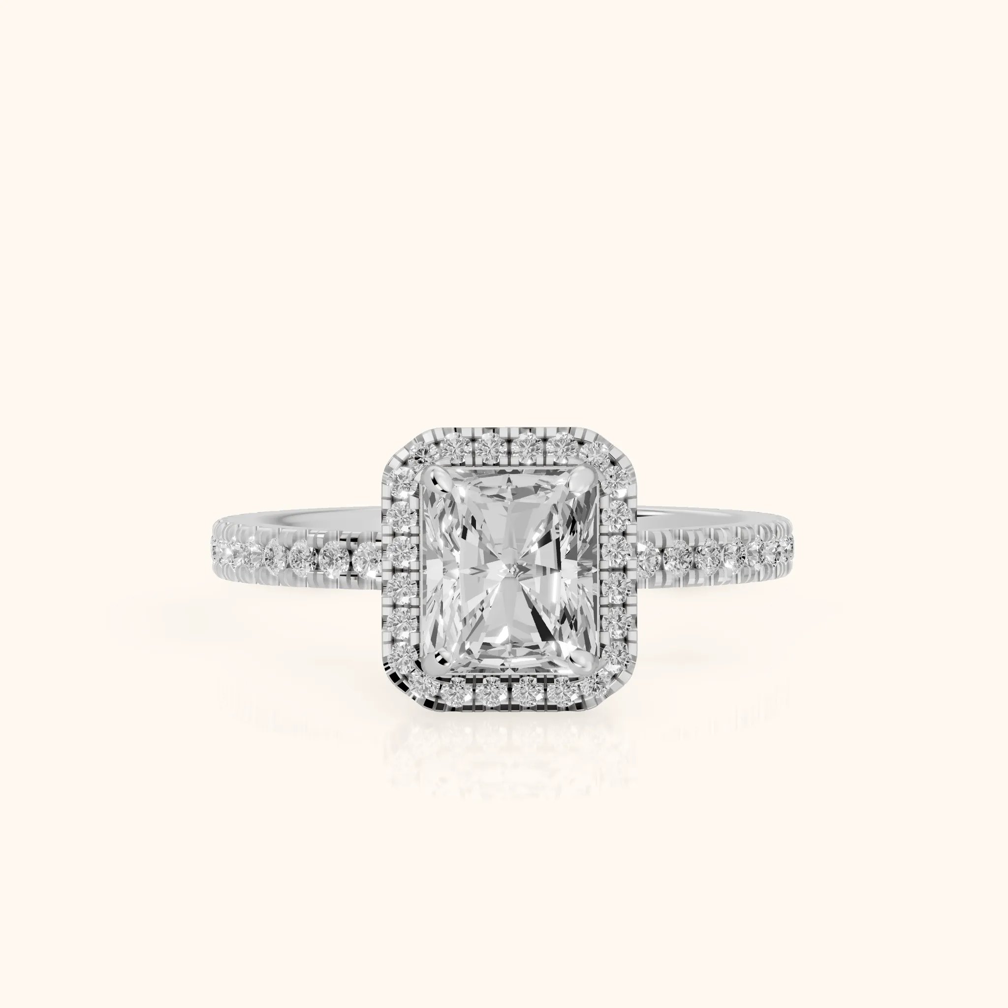 Rosemary Halo Pavé Radiant Diamond Engagement Ring in Platinum — view 1