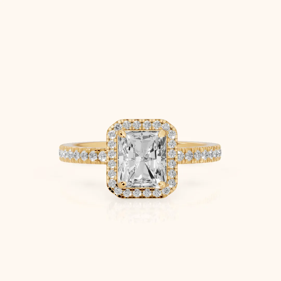 Rosemary Halo Pavé Radiant Diamond Engagement Ring in Yellow Gold — view 2