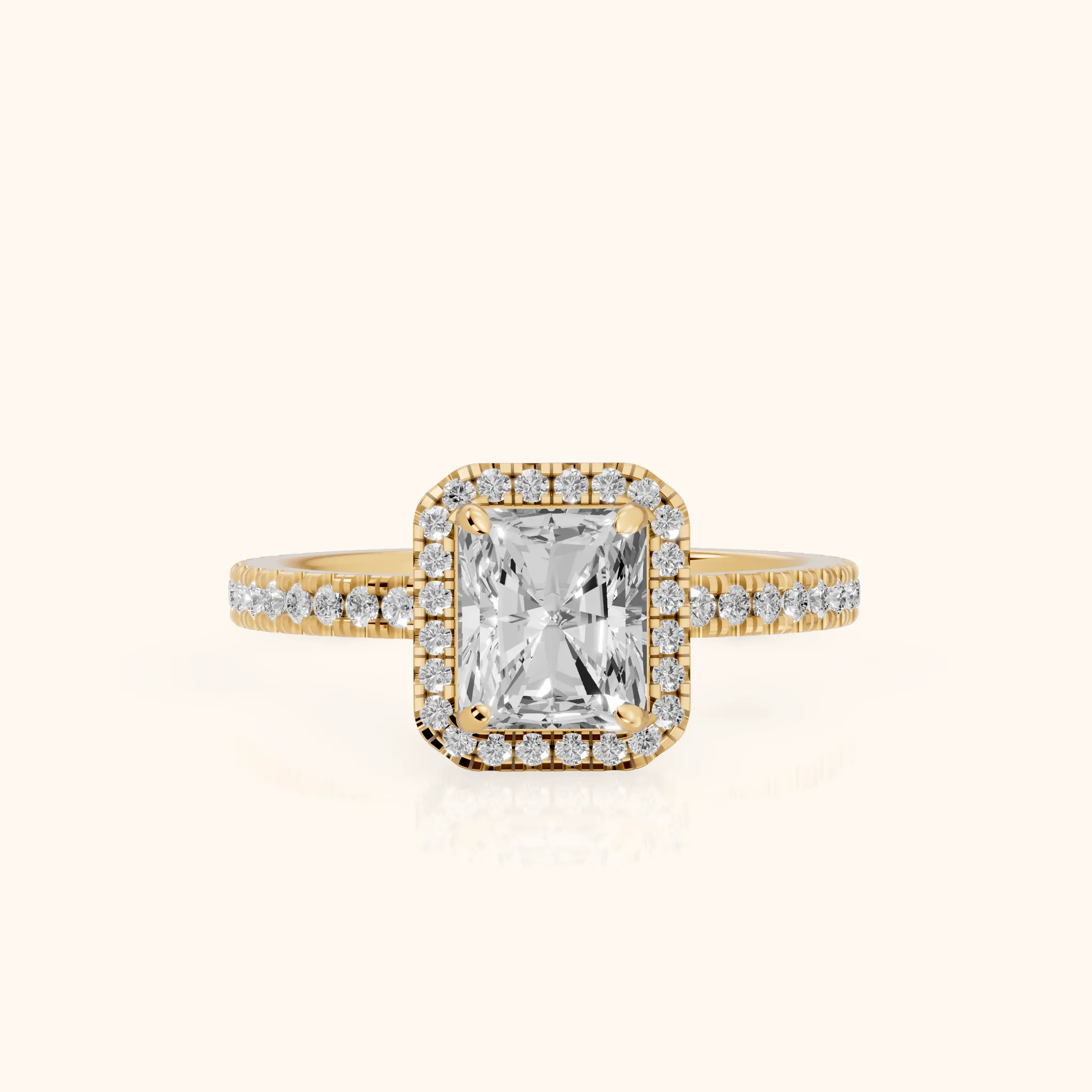 Rosemary Halo Pavé Radiant Diamond Engagement Ring in Yellow Gold — view 1