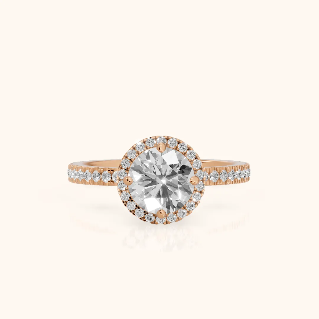 Rosemary Halo Pavé Round Diamond Engagement Ring in Rose Gold — view 2