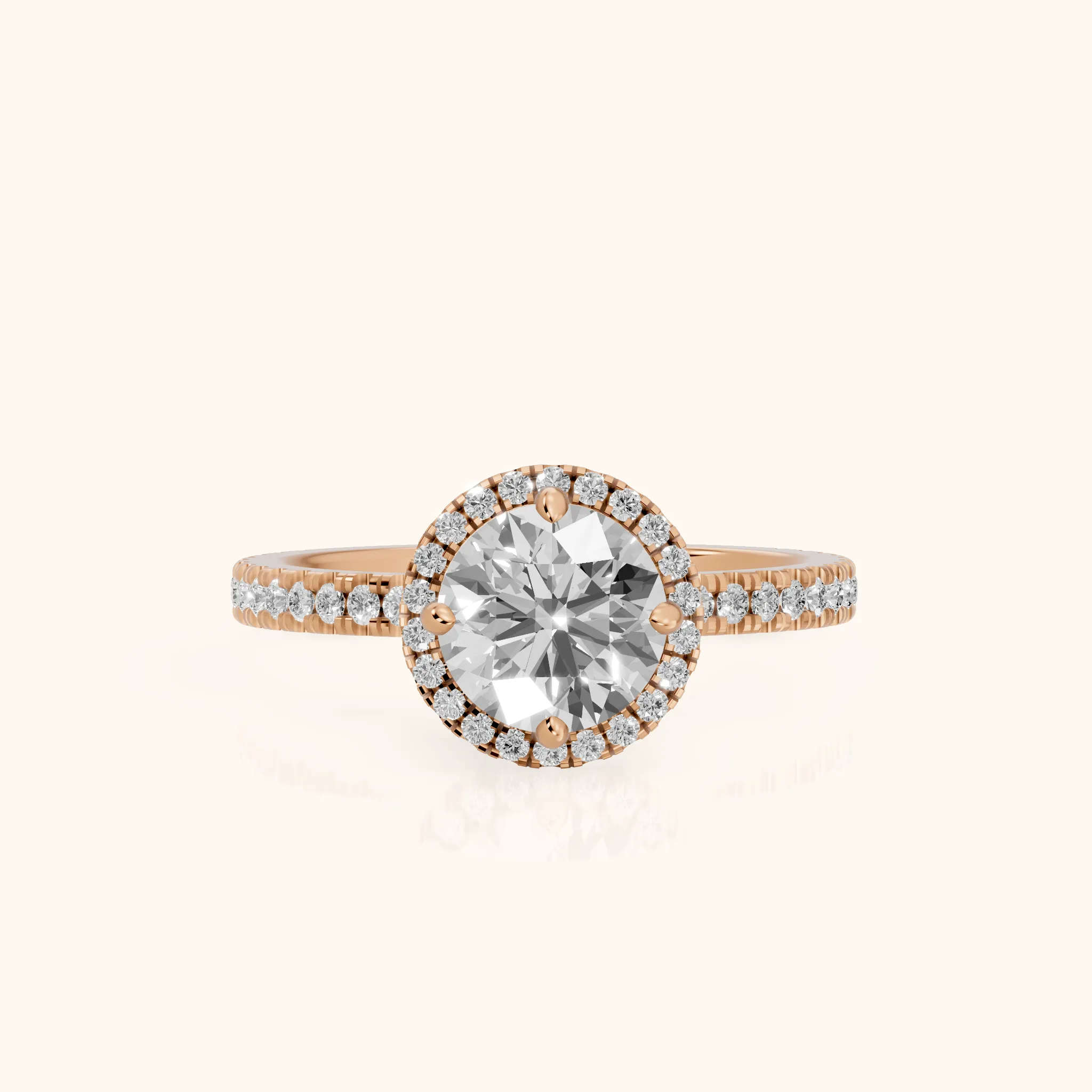 Rosemary Halo Pavé Round Diamond Engagement Ring in Rose Gold — view 1