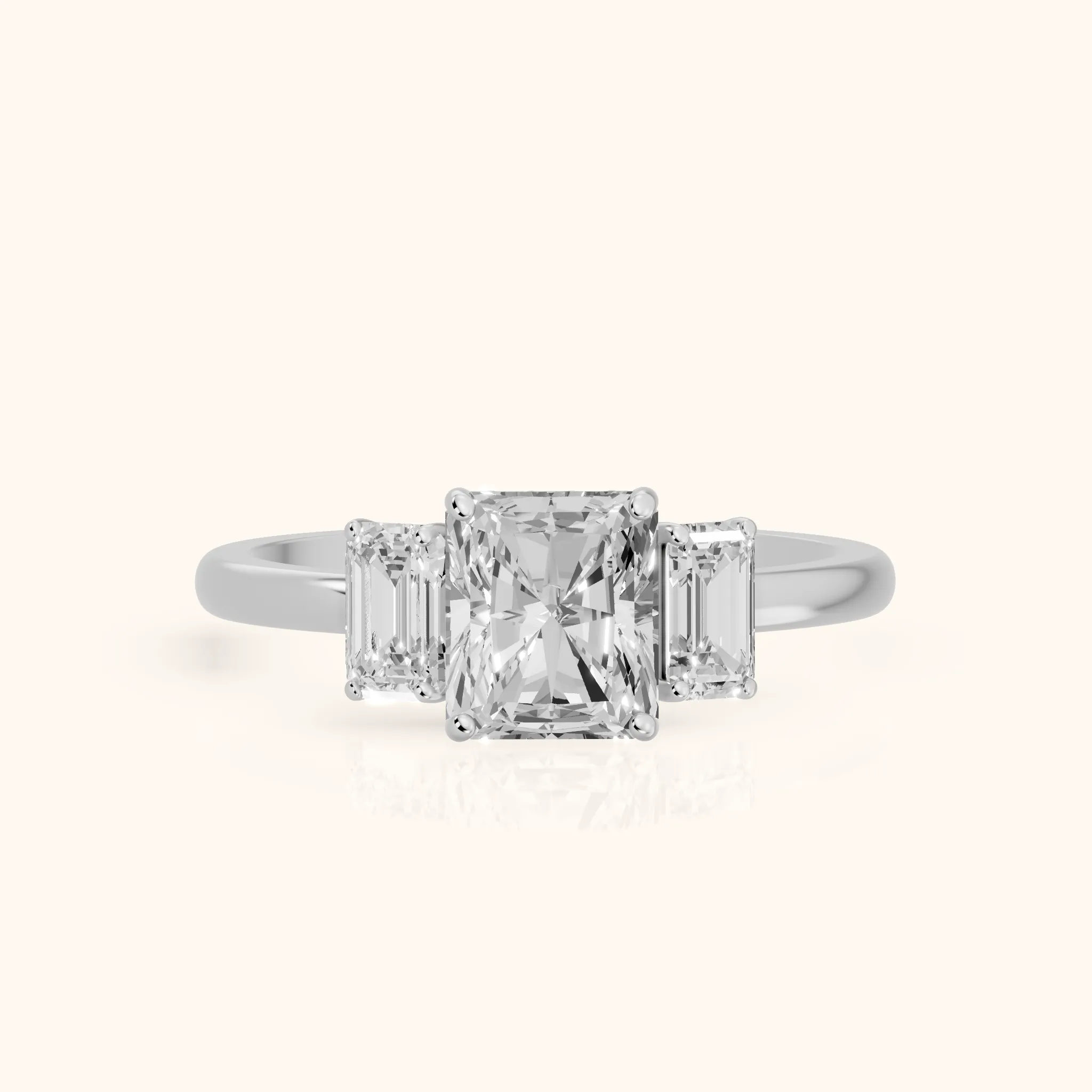 Marian Three-Stone Hidden Halo Radiant Diamond Engagement Ring in Silver — view 1