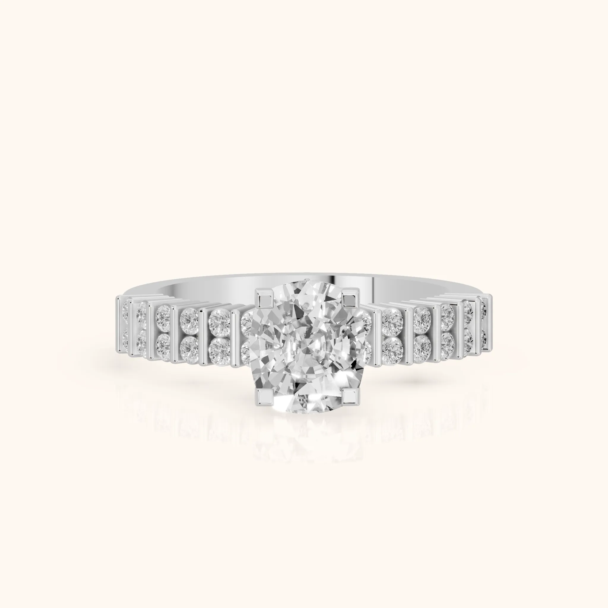 Honor Sidestone Cushion Diamond Engagement Ring in Silver — view 1