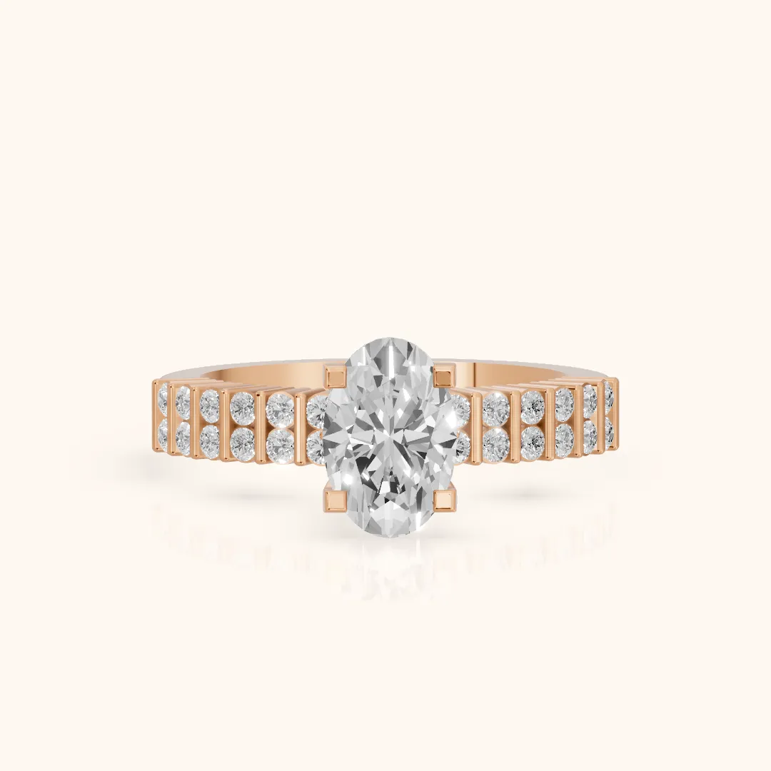 Honor Sidestone Oval Diamond Engagement Ring in Rose Gold — view 2
