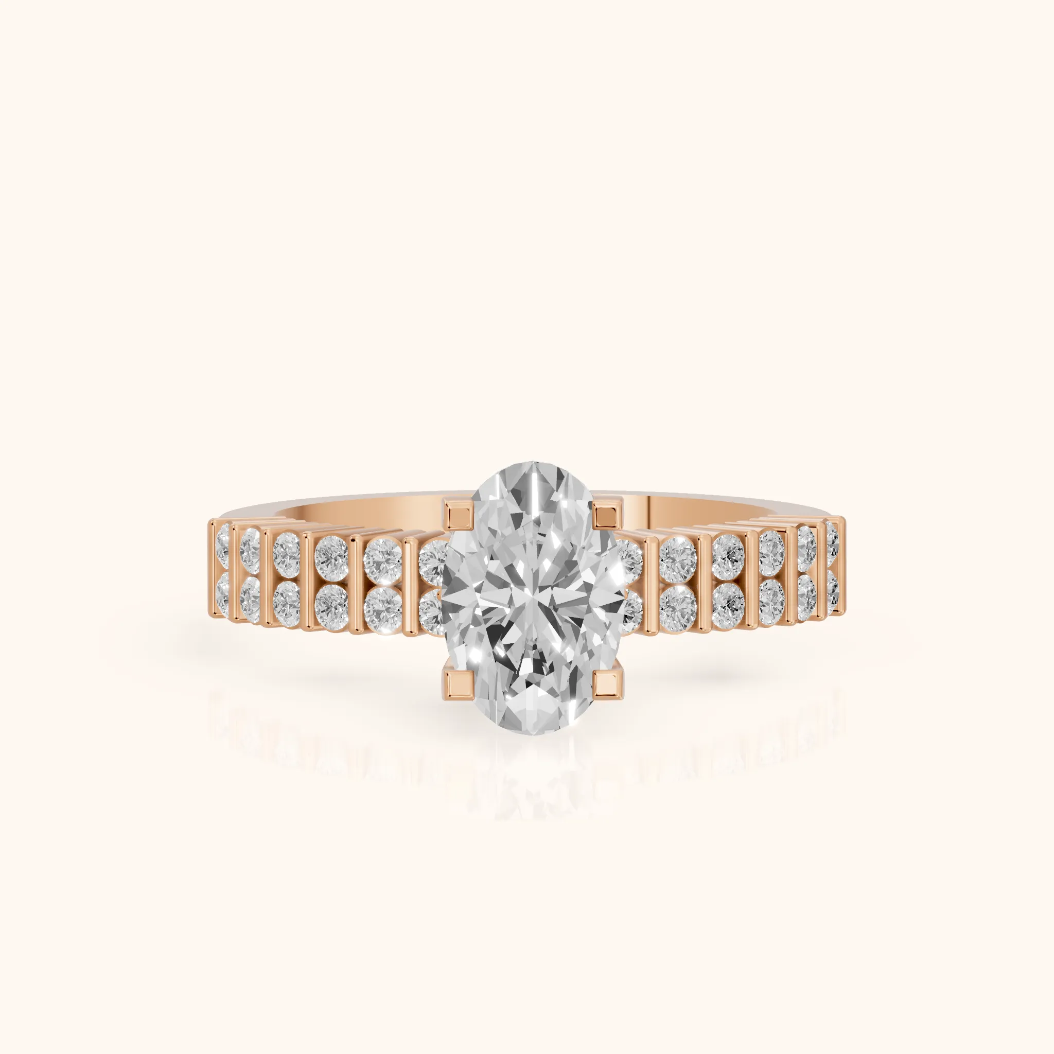 Honor Sidestone Oval Diamond Engagement Ring in Rose Gold — view 1
