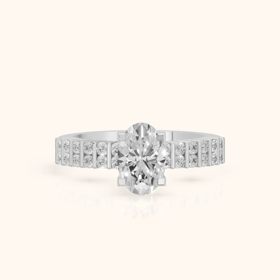 Honor Sidestone Oval Diamond Engagement Ring in Silver — view 2