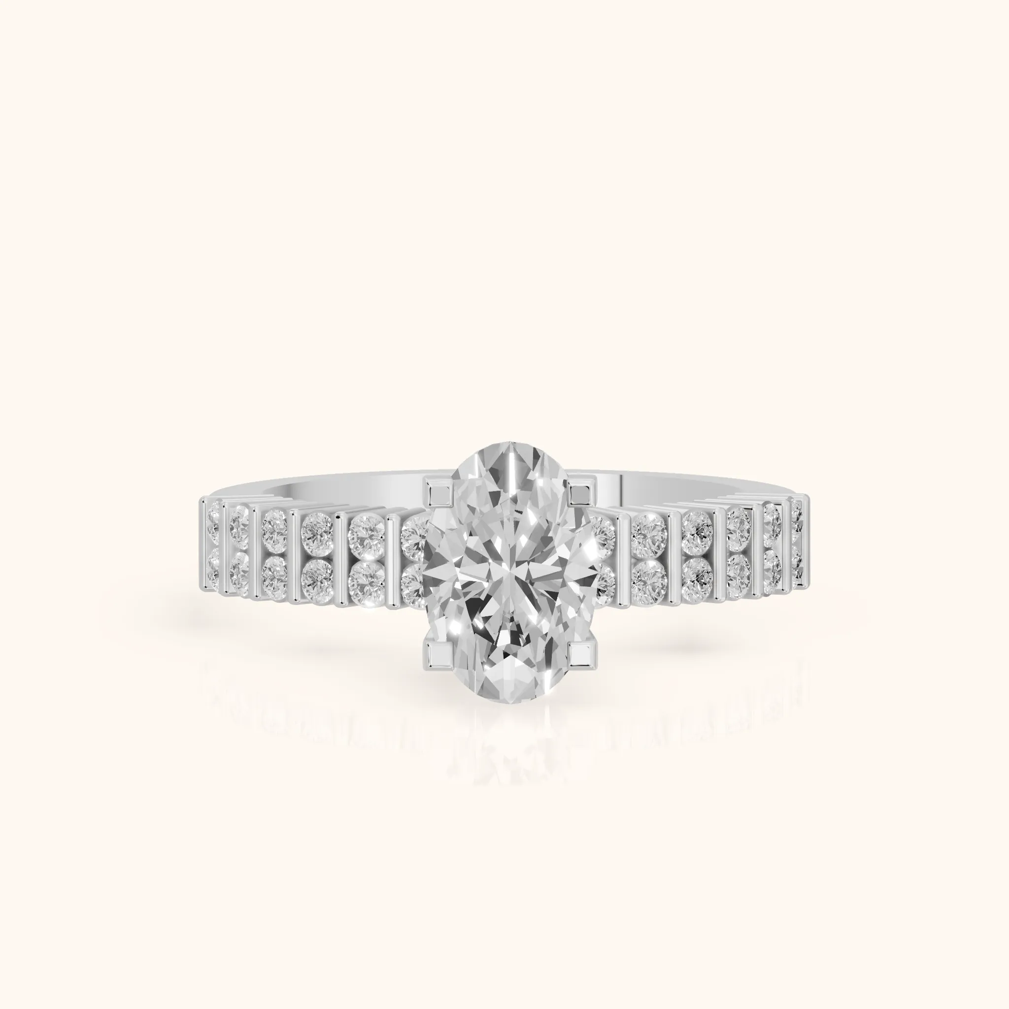 Honor Sidestone Oval Diamond Engagement Ring in Silver — view 1