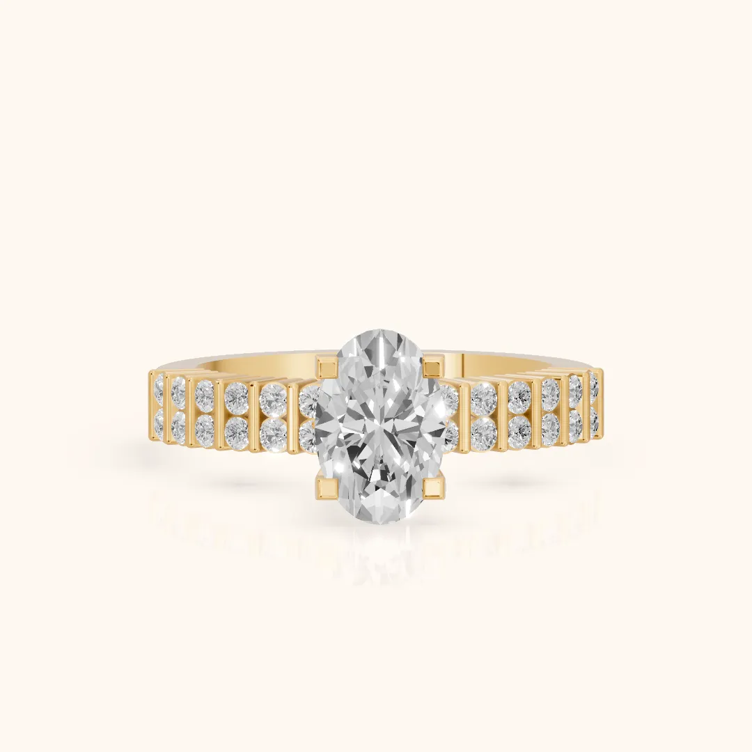 Honor Sidestone Oval Diamond Engagement Ring in Yellow Gold — view 2