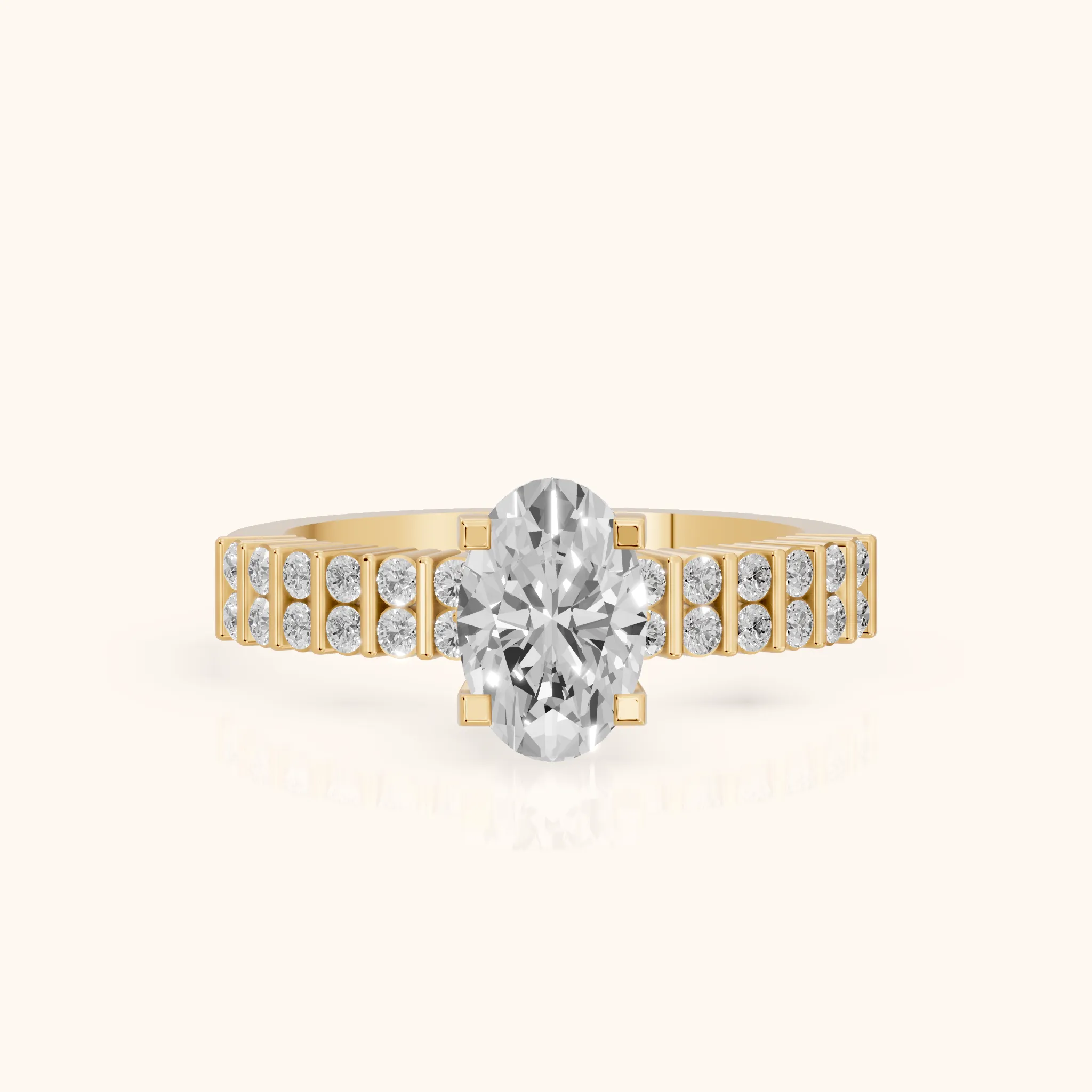 Honor Sidestone Oval Diamond Engagement Ring in Yellow Gold — view 1