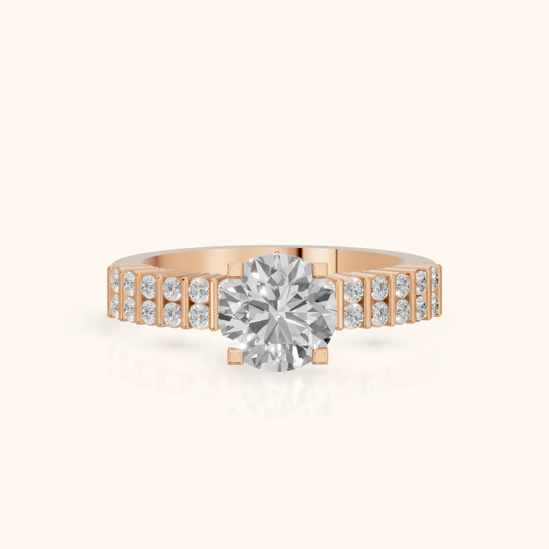 Honor Sidestone Round Diamond Engagement Ring in Rose Gold — view 2