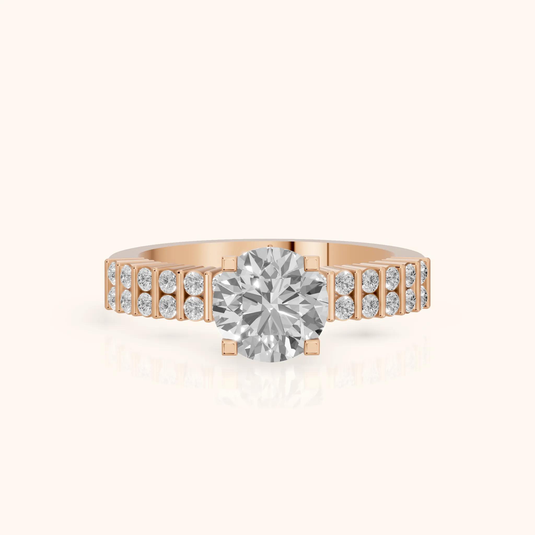 Honor Sidestone Round Diamond Engagement Ring in Rose Gold — view 1